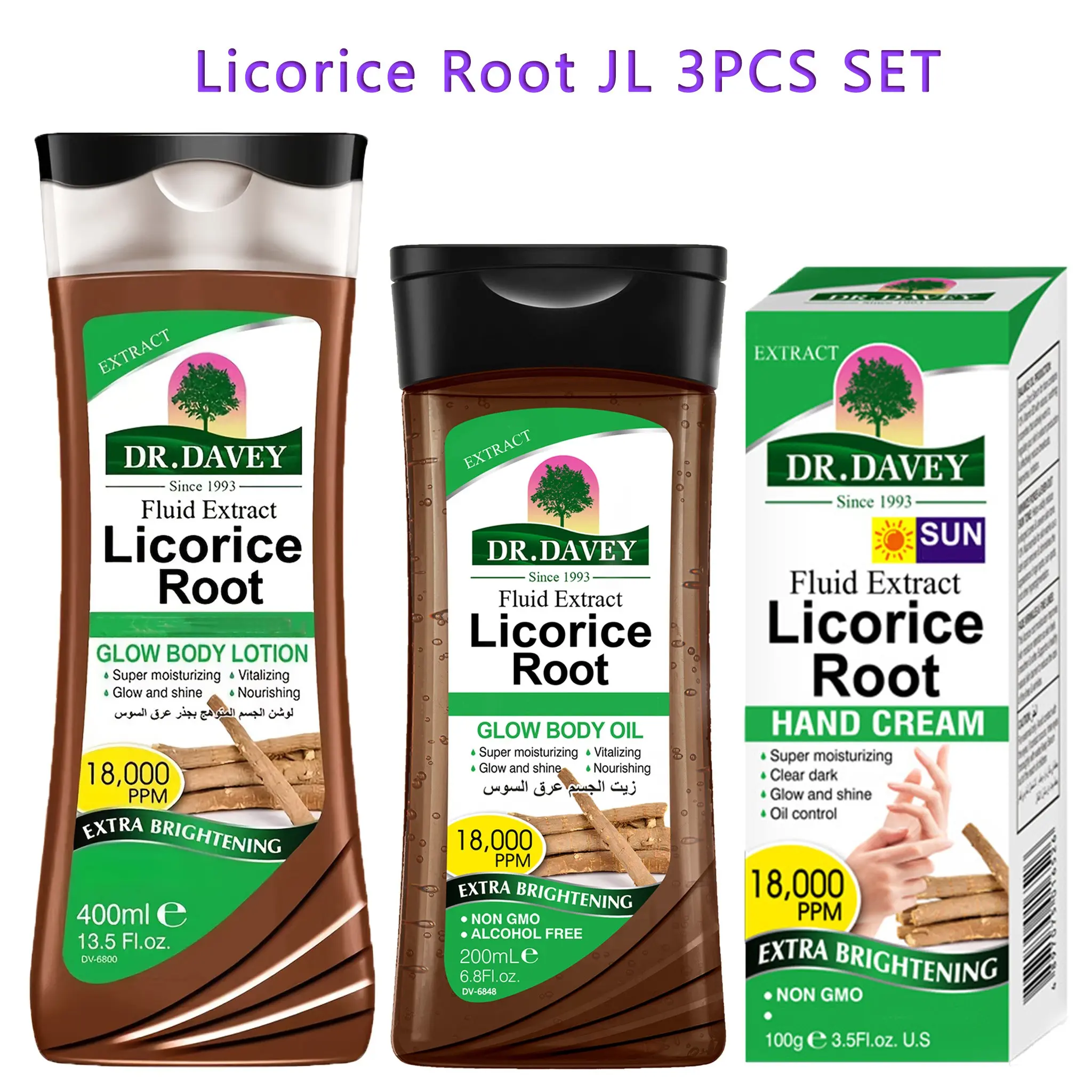 3pcs Licorice Root Body Care Set, Moisturizing Lotion, Body Oil, Hand Cream, Fragrant, Absorbent, Family Use, All Seasons, Travel Friendly