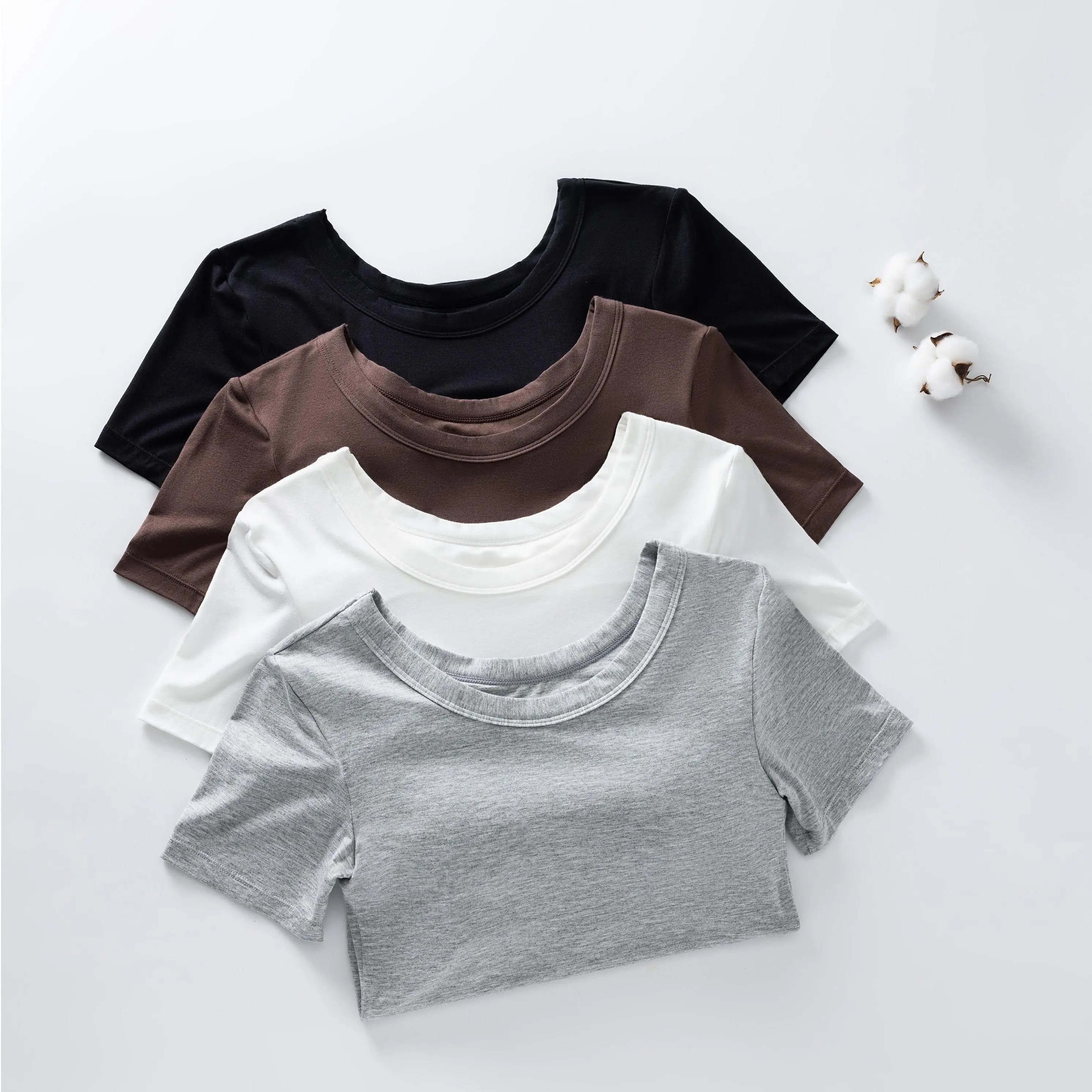 Women's Built-in Bra T-Shirt | Short Sleeve Crew Neck Tank Top with Shelf Bra | Wireless Supportive Slim Fit Tee | Buttery Soft Bra-Free Basic Top | Minimalist Clean Girl Aesthetic Sculpting Tee | Breathable Summer Essential Undershirt Multi-Color