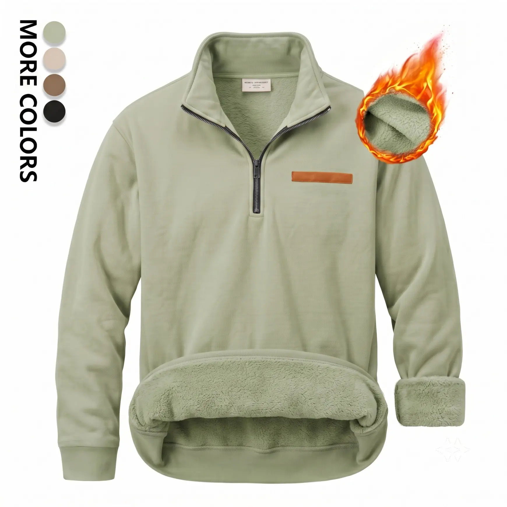 Men's Polyester Blend Loose-Fit Fleece-Lined Quarter-Zip Pullover Sweatshirt - Warm Stand Collar, Long Sleeve, Soft Sherpa Interior Winter Top for Daily Wear, Outdoor Use (Machine Washable)