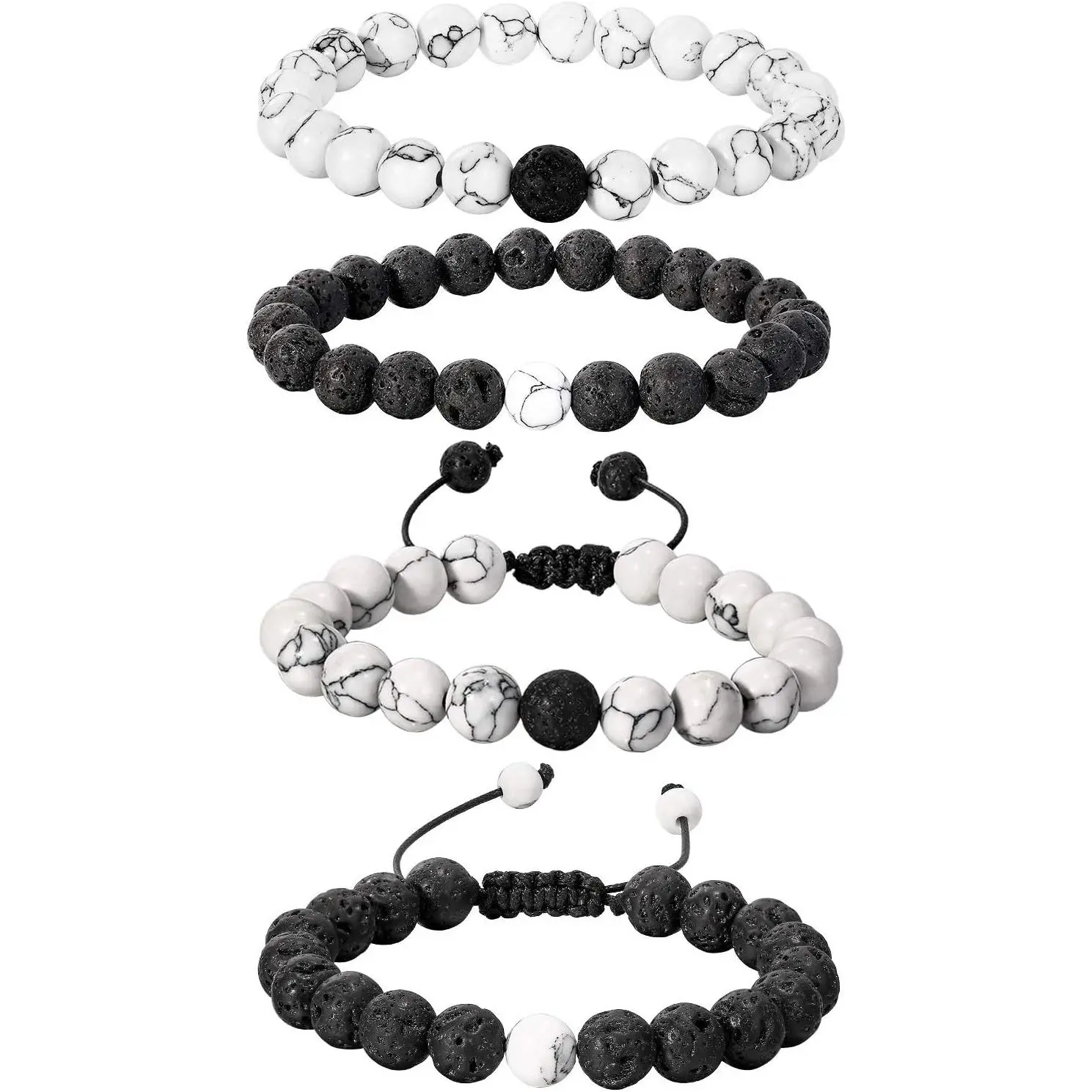 Volcanic Stone Scented Unisex Pair Couple Bracelets - 4-Count, Adjustable Straps, Modern Long-Distance Valentine Gift for Romantic Partners (Anniversary/Birthday/Engagement), Bead Patterns, All Seasons