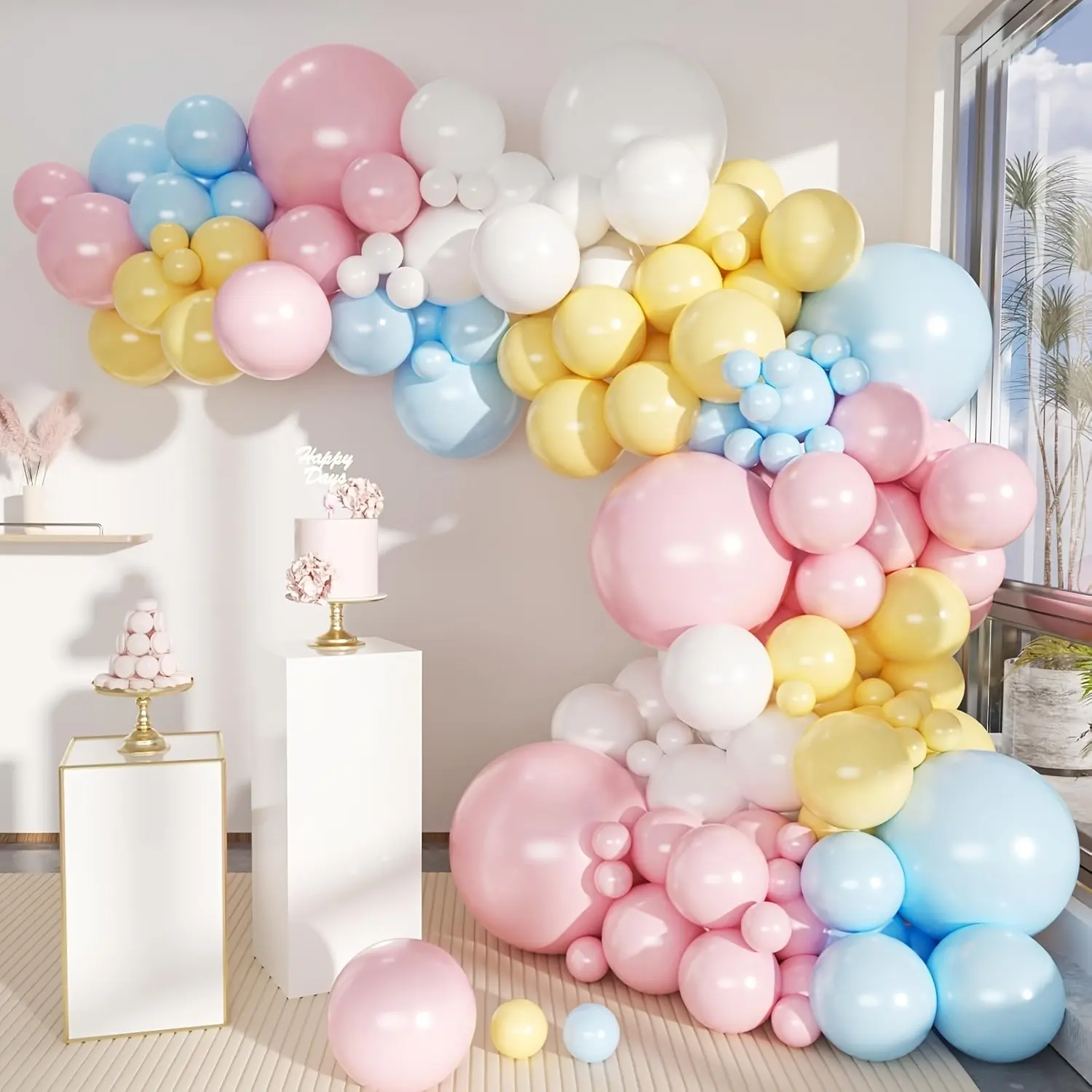 145 Piece Pastel Macaron Balloon Garland Set, Multi-Color Mix, Various Sizes, Perfect for Gender Reveal, Wedding, Birthday Party Decorations