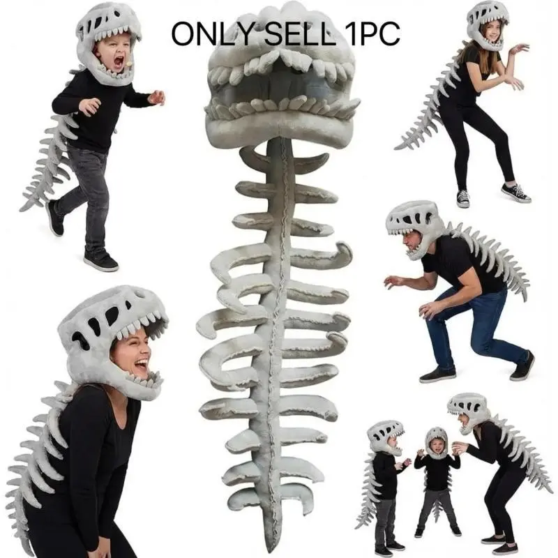 Wearable Dinosaur Skeleton Spinosaurus Soft Plush Unique Set, 3D Cape with Skull Head, Halloween & Party Costume Standout Accessory, Dress Up & Play