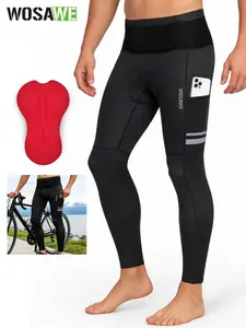 WOSAWE Men's Cycling Pants Breathable 3D Padded Compression Tights Bike Long Trousers with Waist Pocket