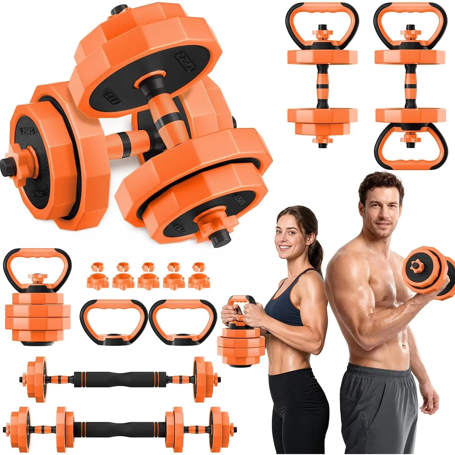 Adjustable Dumbbell Set with Barbell Connector, 5-in-1  Gym Free Weights for Full- Strength , Space-Saving Design for Apartments and Garage Gyms