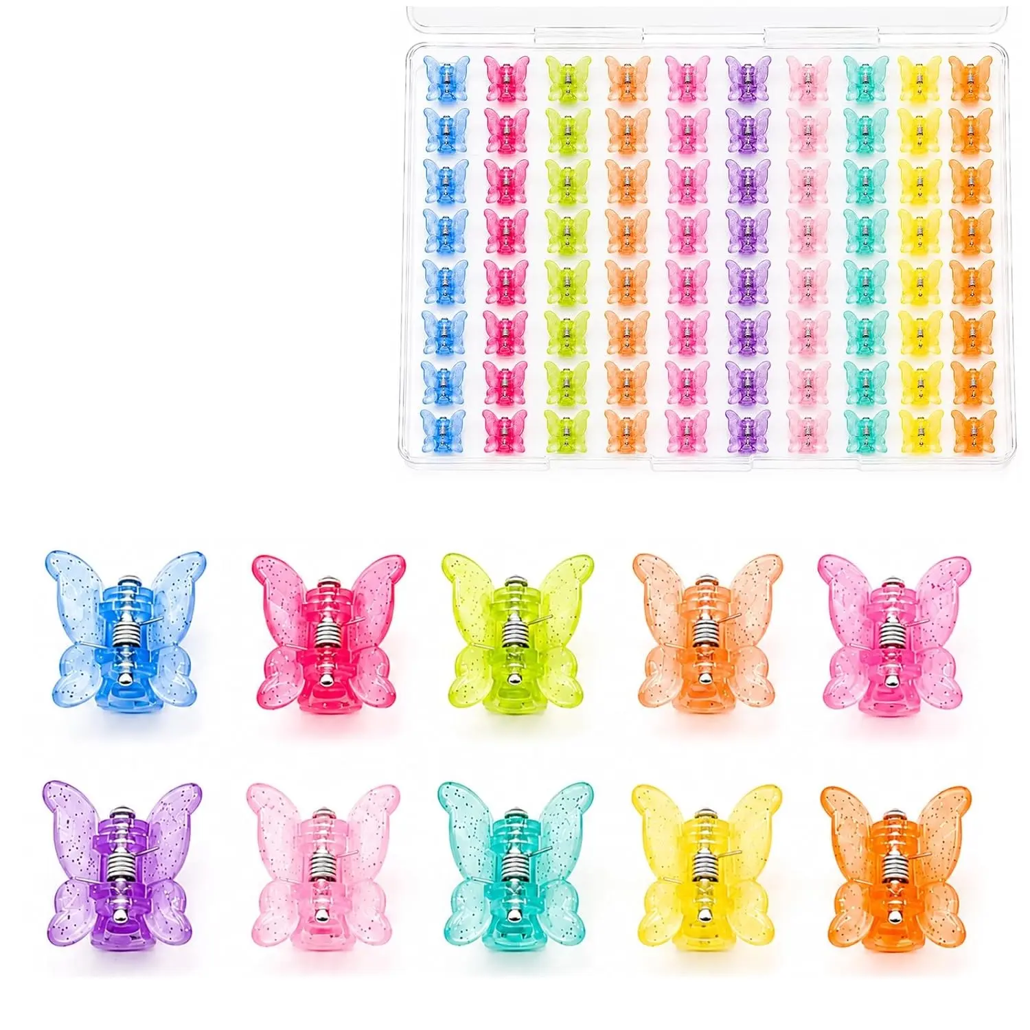 80Pcs Mini Butterfly Hair Clips for Women, 10 Glitter Colors, 0.6inch/1.5cm Tiny Claw Clips, 90s Y2K Hair Accessories, Small Butterfly Hair Clips with Storage Box