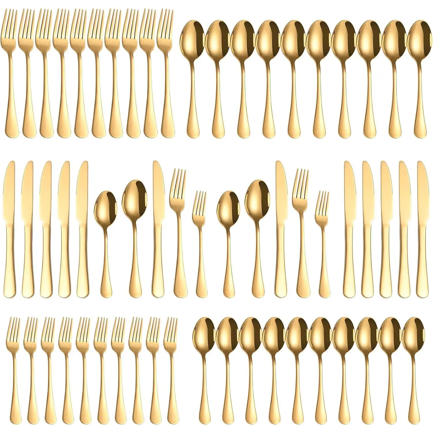 60-Piece Gold Silverware Set for 12 Stainless Steel Flatware Cutlery Set with 5-Piece Place Settings, Mirror Polished Forks Knives Spoons Teaspoons, Dishwasher Safe for Home Wedding Restaurant