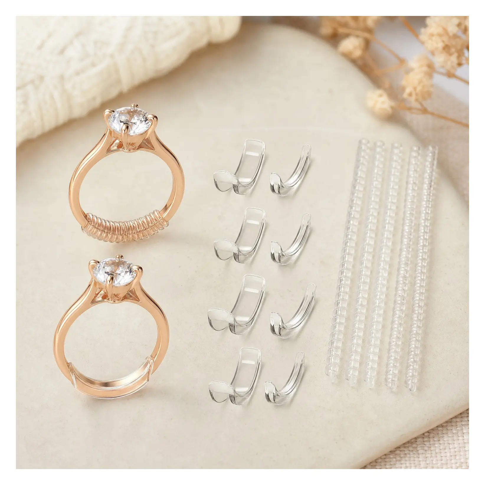 Ring Size Adjuster for Loose Rings - 8 Clip-On Spacers & 6 Spiral Coils, Stop Spinning Instantly, Fits Band Width 1mm-10.5mm, Safe & Comfortable for Daily WearGift
