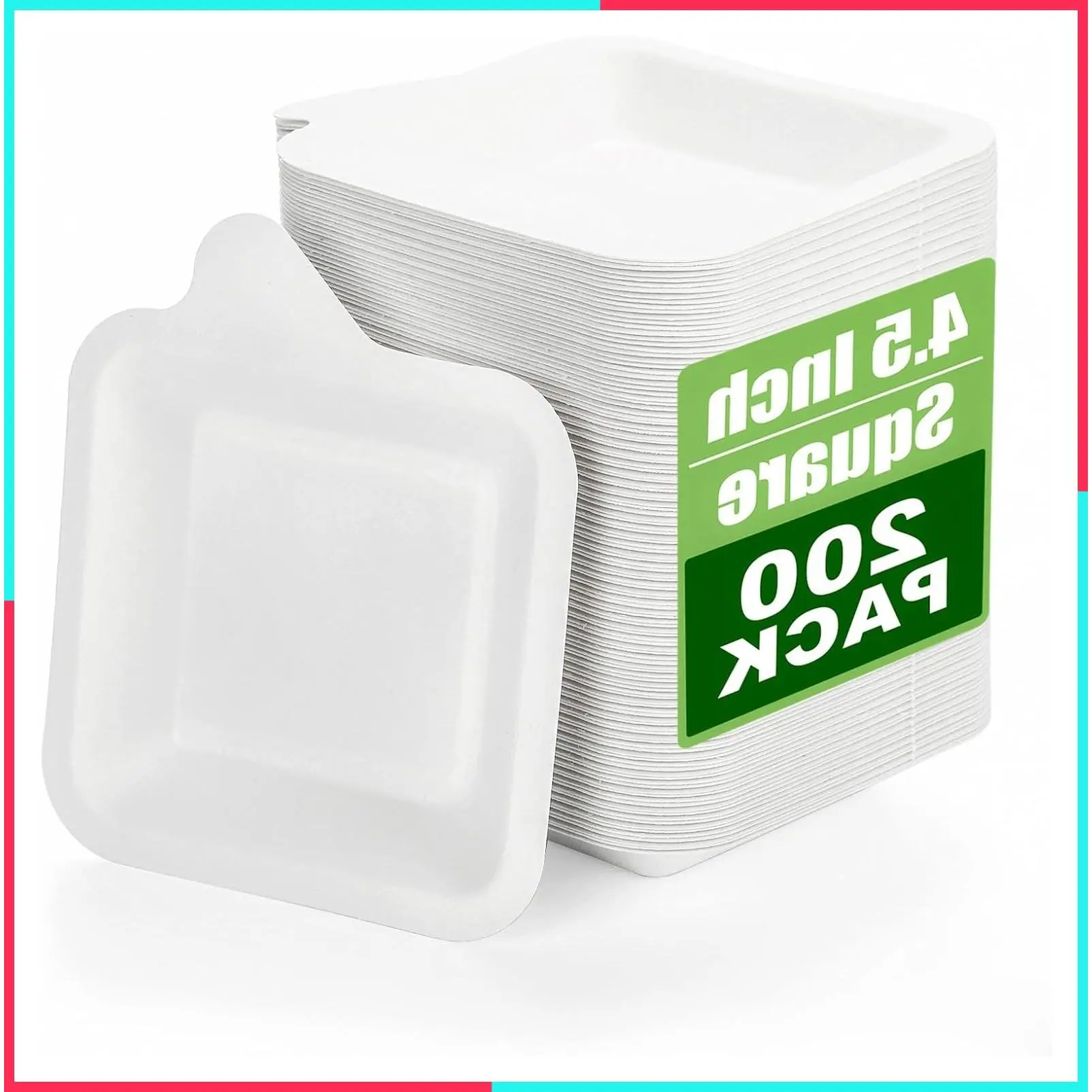 200 Pack 4.5 Inch Square Disposable Paper Plates, Small Cake Dessert Appetizer Plates for Weddings & Birthdays, Made from Sugarcane Bagasse Fiber