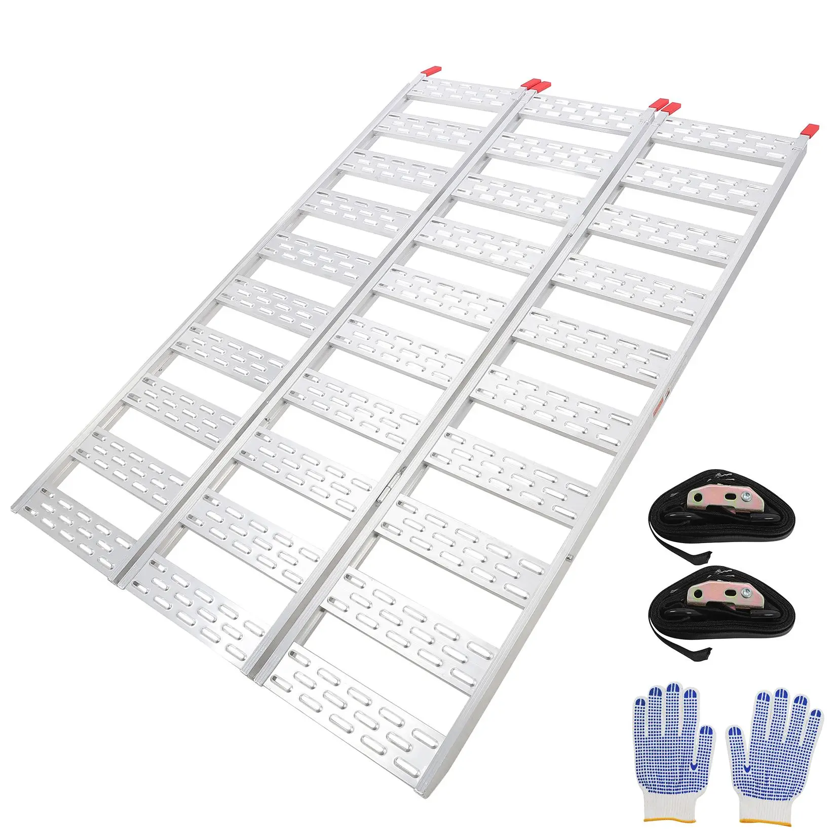 1500lbs Capacity Aluminum Motorcycle ATV Ramp, Tri-Fold Loading Ramp for Pickup Truck Trailer, 76x50 Inch Wide Platform with Ski Tracks, Lightweight 33.5lbs, Anti-Slip Surface for Snowmobile UTV Riding Mower, Includes Safety Straps