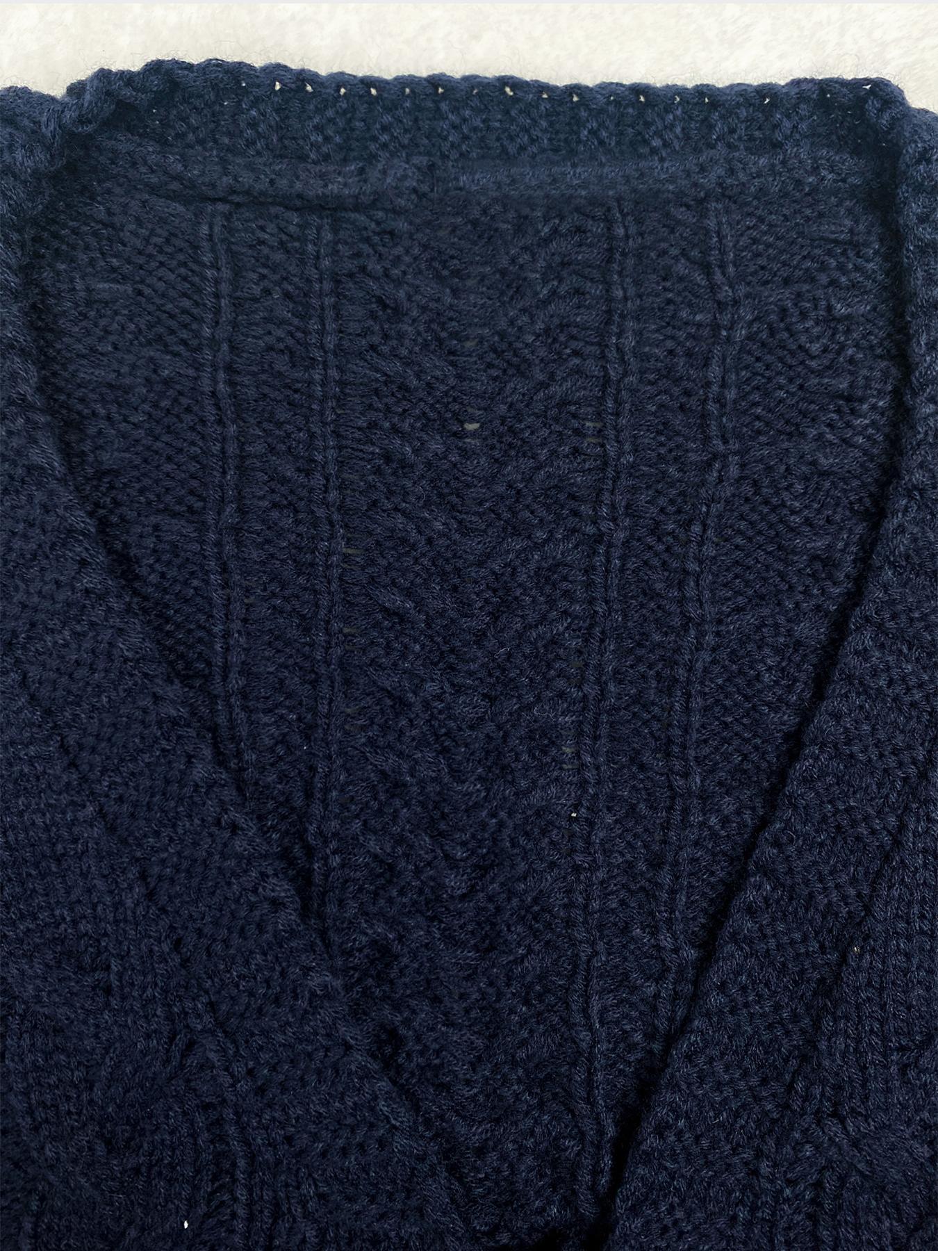 Women's Solid Drop Shoulder Long Sleeve Cardigan, Lady Knitting Tops, Minimalist Casual Tie Front Knitwear With V Neck For Fall & Winter