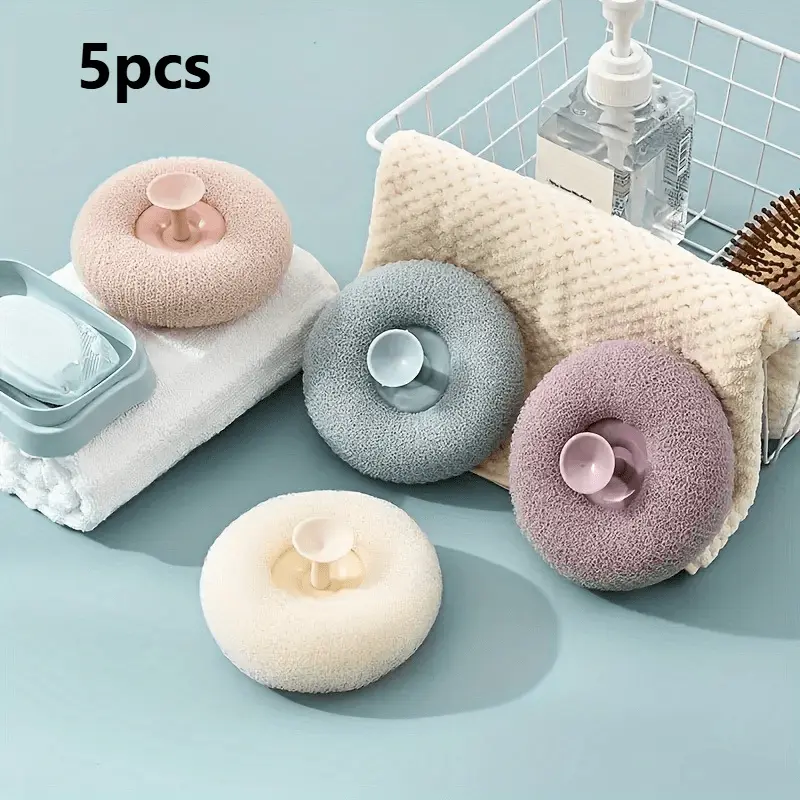 Luxury 5-Piece Massage Bath Sponge Ball Set with Suction Cup - Exfoliating Sponge Ball Shower Accessories for Soft Skin - Floral Design for Relaxing Bath