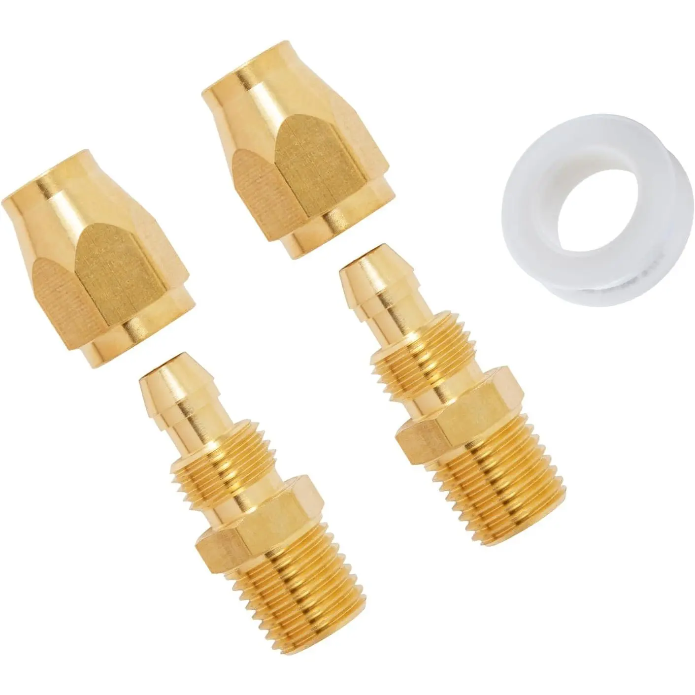 1/4 Inch Air Hose Repair Fittings,  1/4'' NPT Air Hose Splicers, 1/4'' Brass Barbed Compressor Repair Fittings for PU & PVC Hose with Sealing Tape (2 Pack)