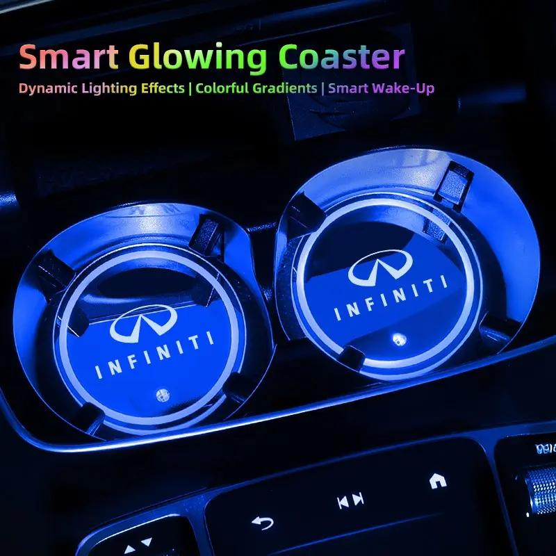 LED Car Cup Holder Light Luminous Coaster Water Cup Pad Automotive Interior Accessories For Infiniti QX80 QX60 Q50 Q60 QX50 Q30 Q70 QX65 QX55 QX30 QX70 Q70L EX FX JX
