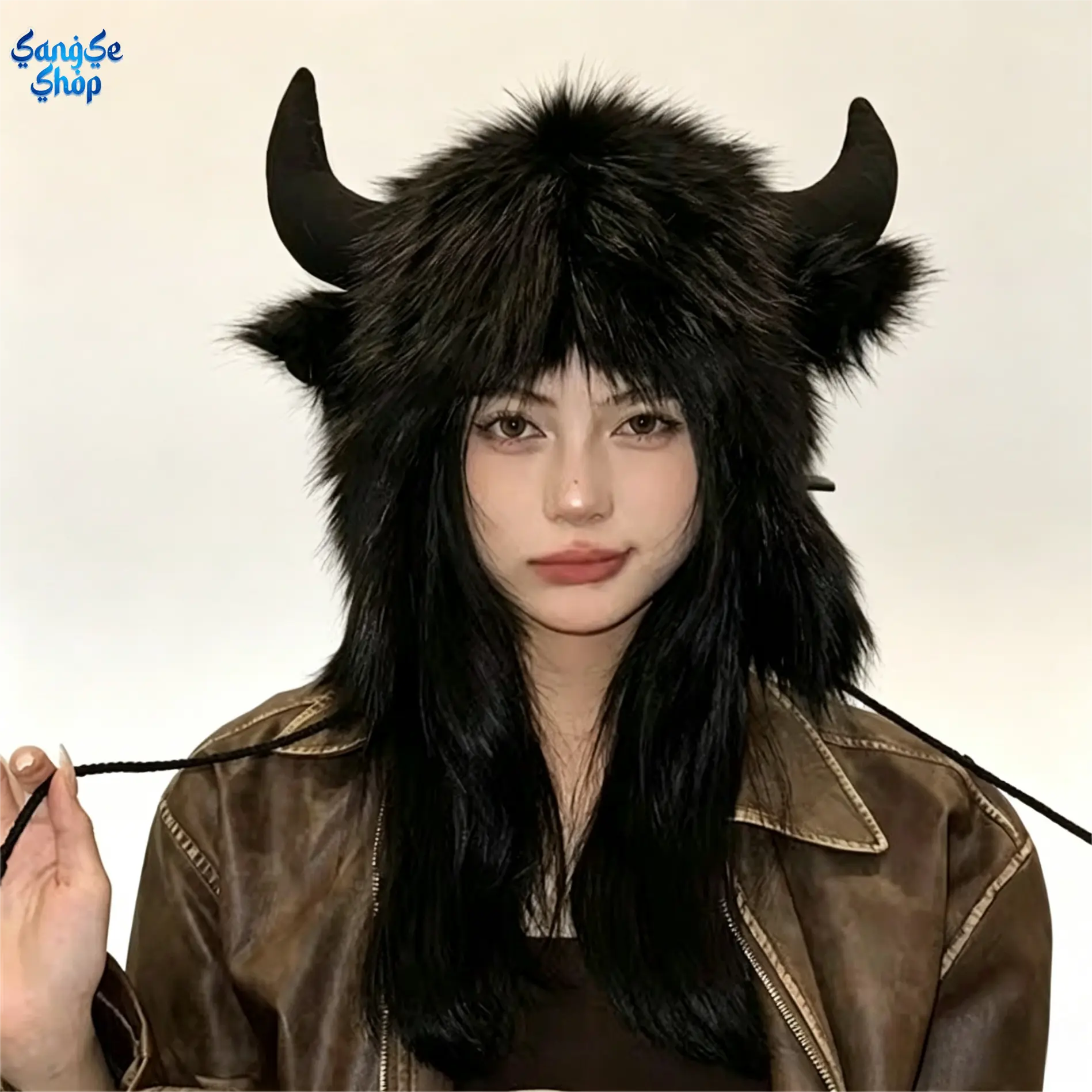 Women's Funny Cow Head Plush Trapper Hat - Street Fashion Cap, Cool Hats, Winter Warm Windproof Ear Flaps Fleece Faux Fur Bomber Cap for Outdoor Cycling, Halloween Costume