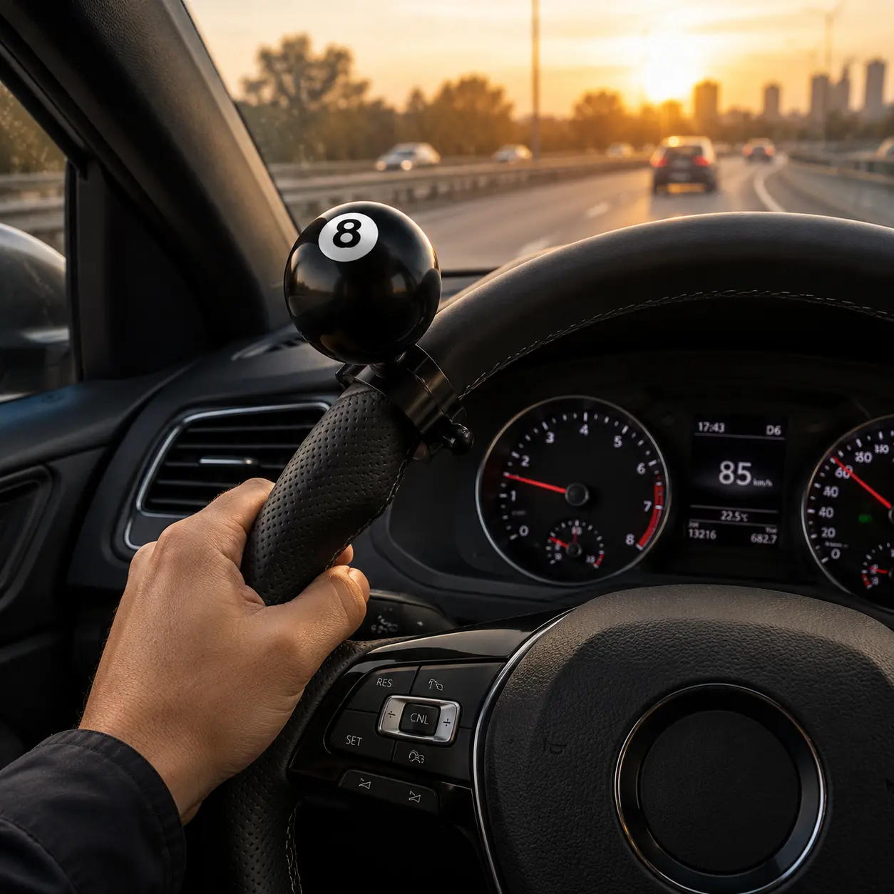 1pcs 8 Ball Steering Wheel Spinner Knob, Durable Iron & High-Strength Resin Heavy-Duty Assist Handle, 360-Degree Rotation, Enhanced Driving Control, Mounting Hardware Included, Universal Fit for Most Vehicles, Easy-Install Driving Aid Tool