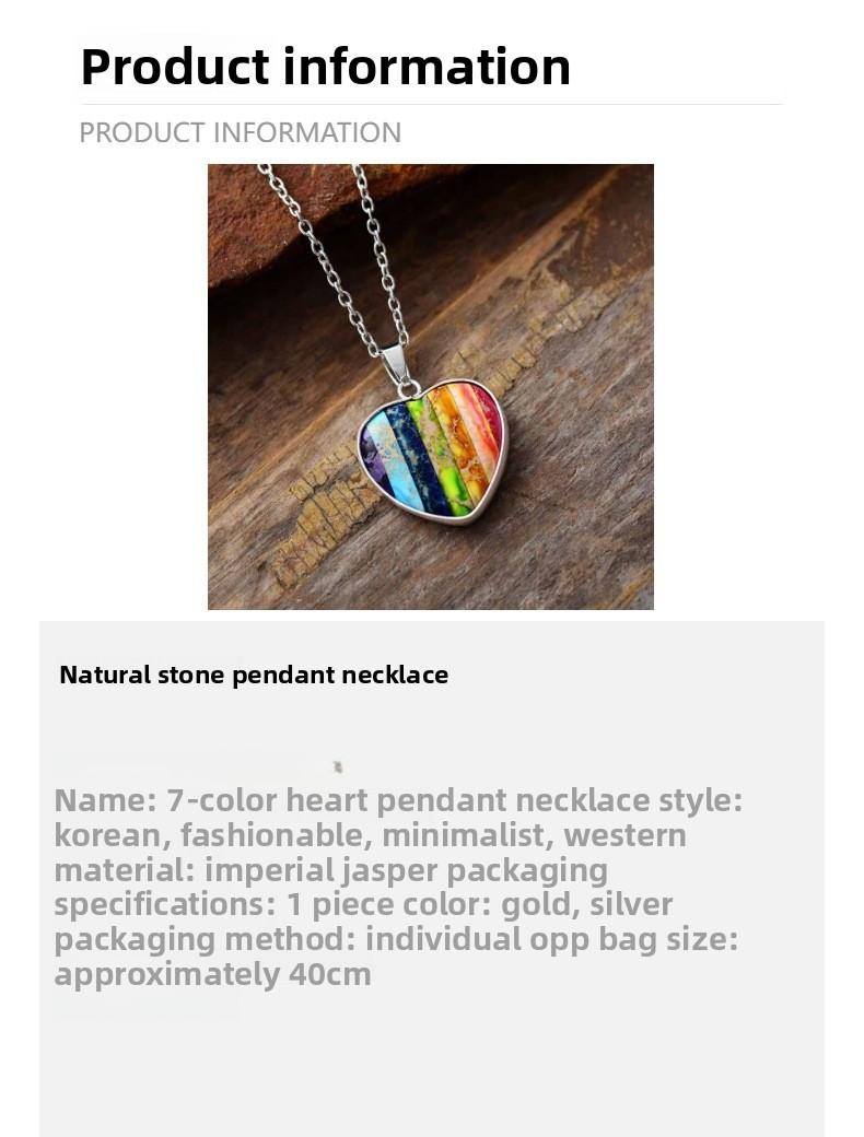 Premium Natural Imperial Stone 7-Color Heart Pendant Necklace – Luxury Classic Gemstone Jewelry – Best Gift for Girlfriend & Mom – Trending Accessory
