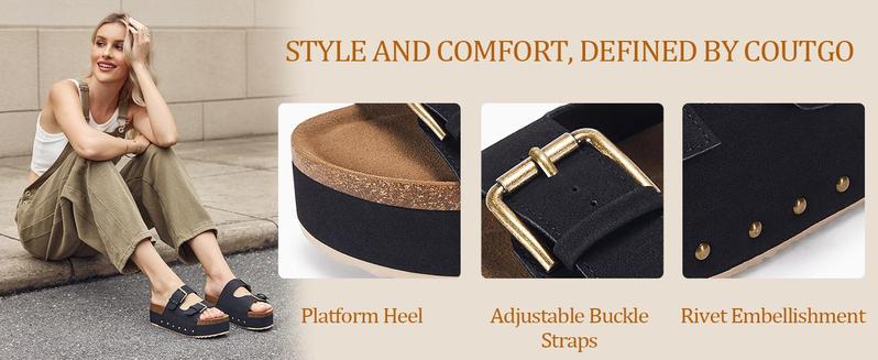 Fashare Women's Cork Platform Sandals Slip on Mules and Clogs Double Buckle Straps Summer Shoes