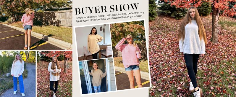 Saodimallsu Womens Oversized Sweater 2025 Fall Trendy Fuzzy Crew Neck Long Sleeve Casual Tunic Sweaters