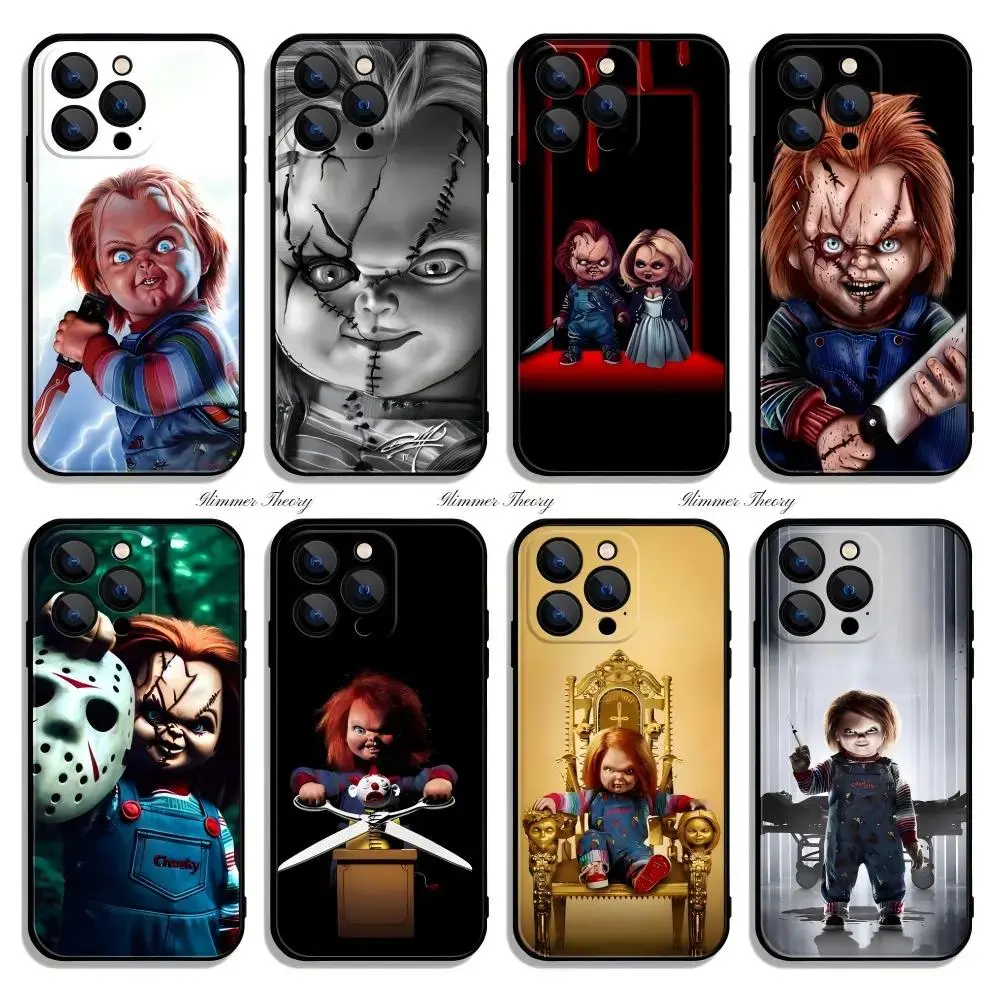 Hot H-Horror Chucky Doll Phone Cases for iPhone 17,16,15,14,13,12,11,Pro,Max,Plus Phone Cover Black Soft TPU Shell Shockproof Protective Cover Gift For Birthday Christmas Halloween