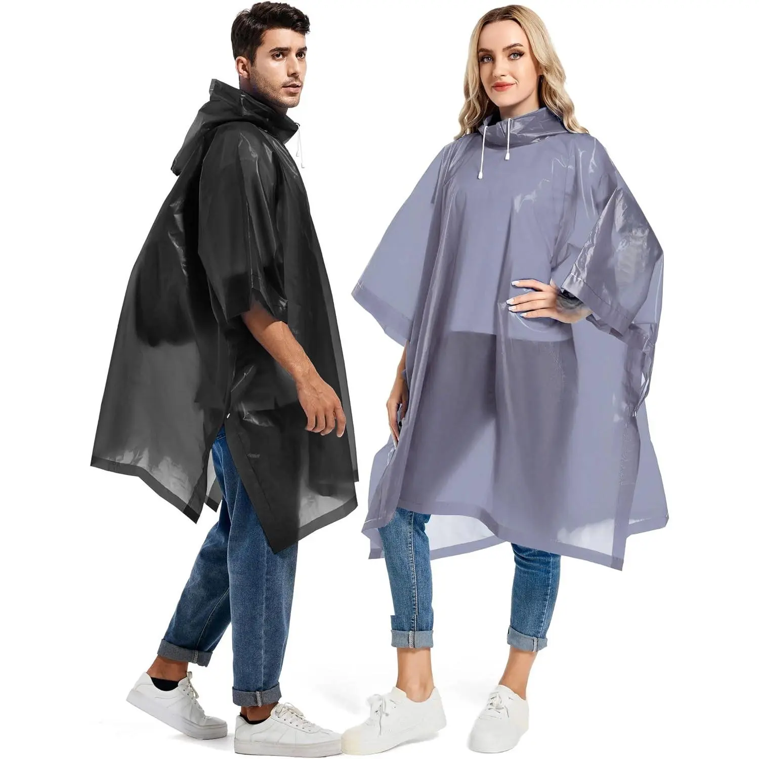2 Pack Rain Ponchos for Adults Reusable - Raincoats Survival Emergency Heavy Duty Rain Coat with Drawstring Hood