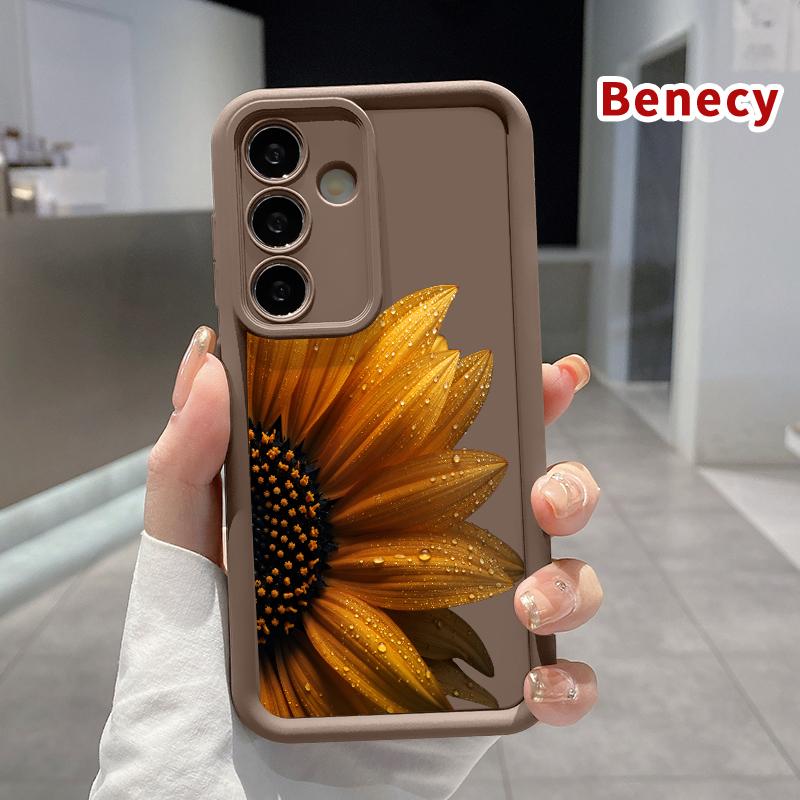 Phone Case Compatible with Samsung Galaxy S26 S23 Ultra S24 Plus S25 S22 Sunflower with Dew Full Body Protection Shockproof Soft Silicone Cover