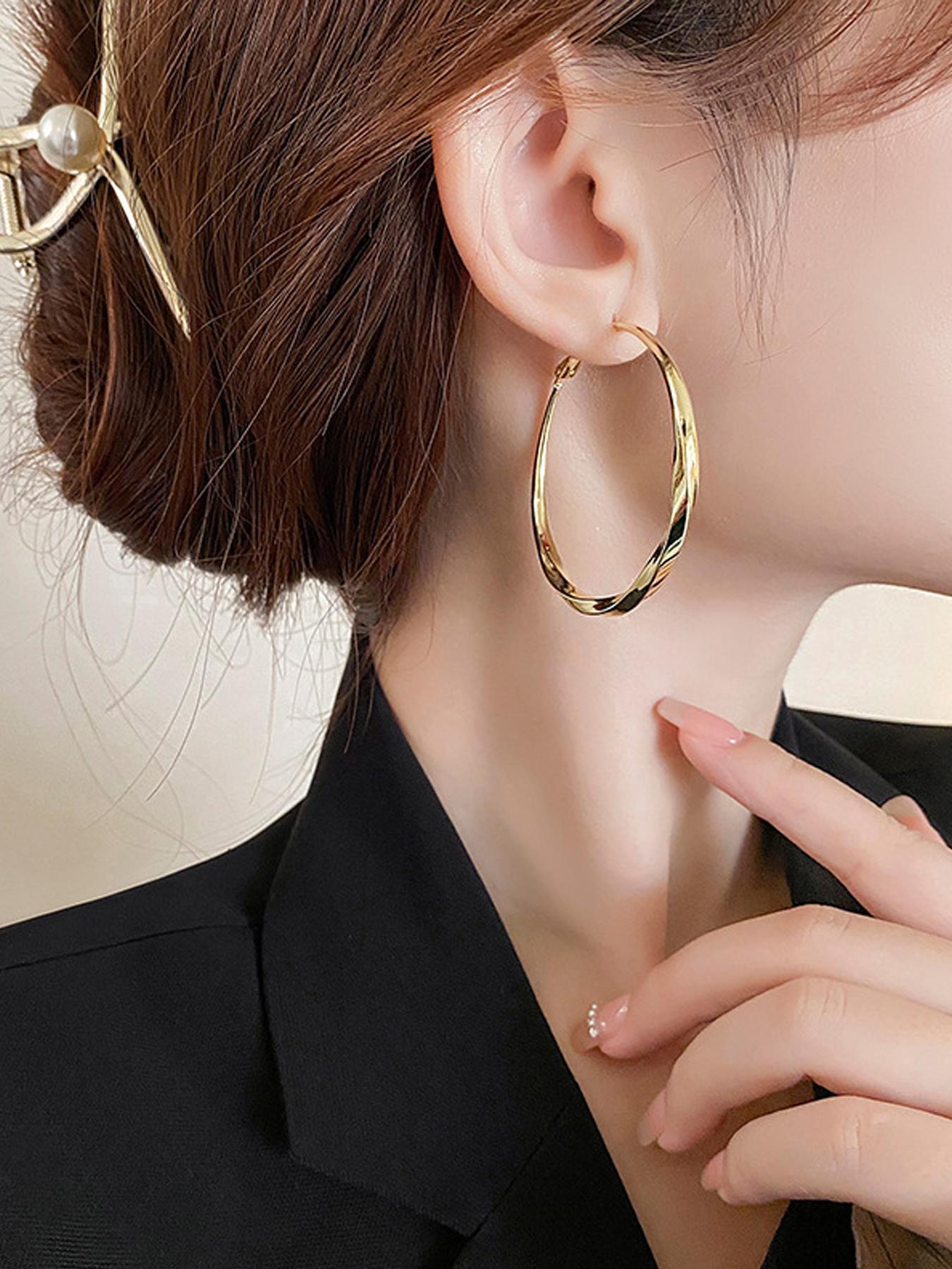Minimalist Temperament Hoop Earrings, Fashionable All-match Earrings for Women, Trendy Exquisite Jewelry for Birthday Gift, Unique Twisted Shape