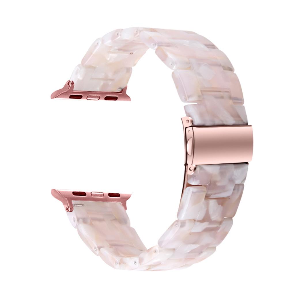 Suitable for s10 transparent watch strap iwatch natural resin three-bead metal double-button watch chain