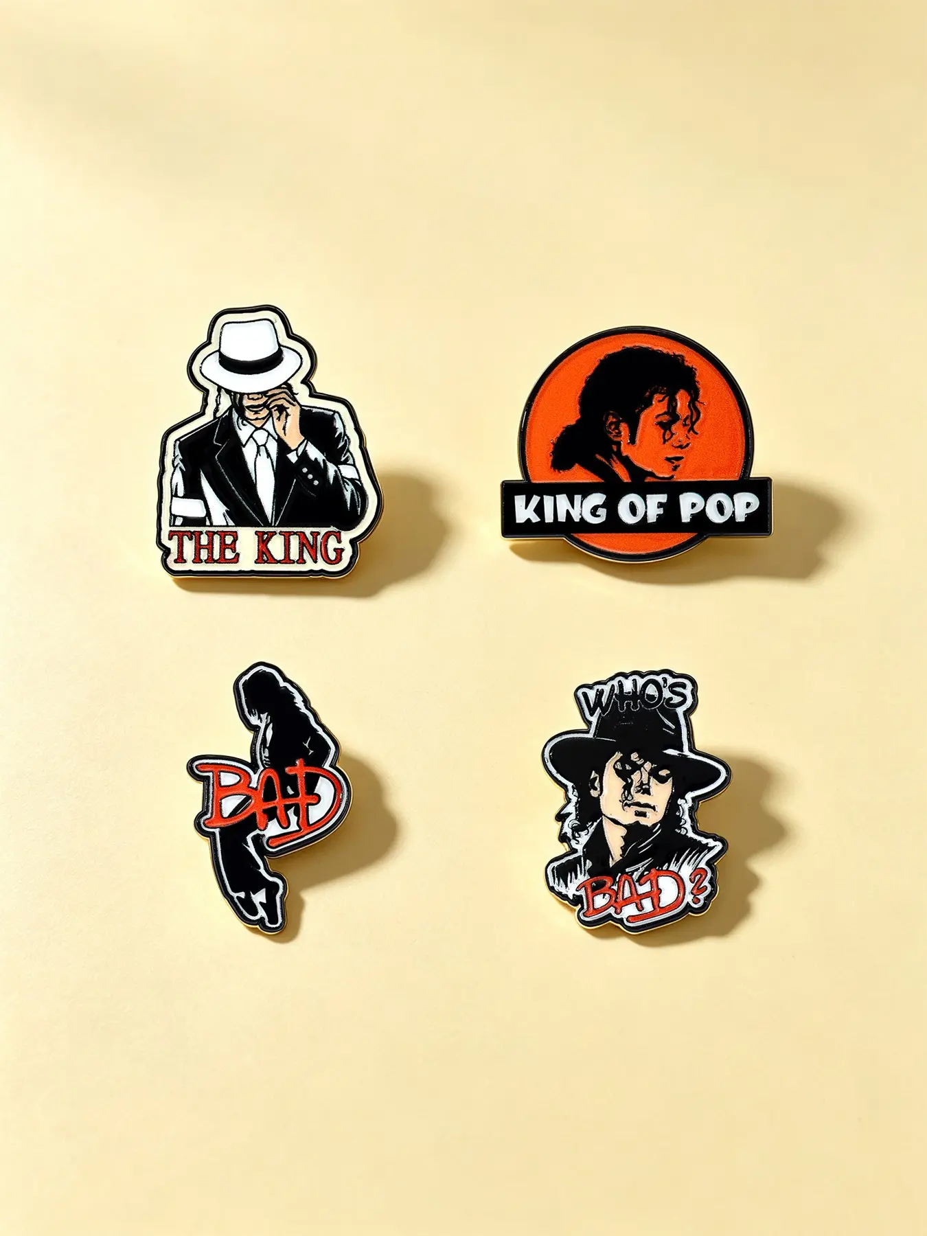 4pcs King of Pop Enamel Pin Set, Vintage 80s Pop Music Theme, Casual Cartoon Style, Alloy Brooch Pin, Perfect for Jackets & Backpacks, Ideal Gift for Fans
