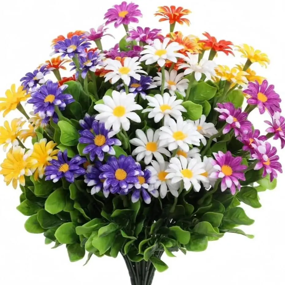 10 Pcs Mixed Color Artificial Plastic Daisy Flowers, UV Resistant Outdoor Greenery, Indoor Vase Arrangement, Balcony Garden Decor