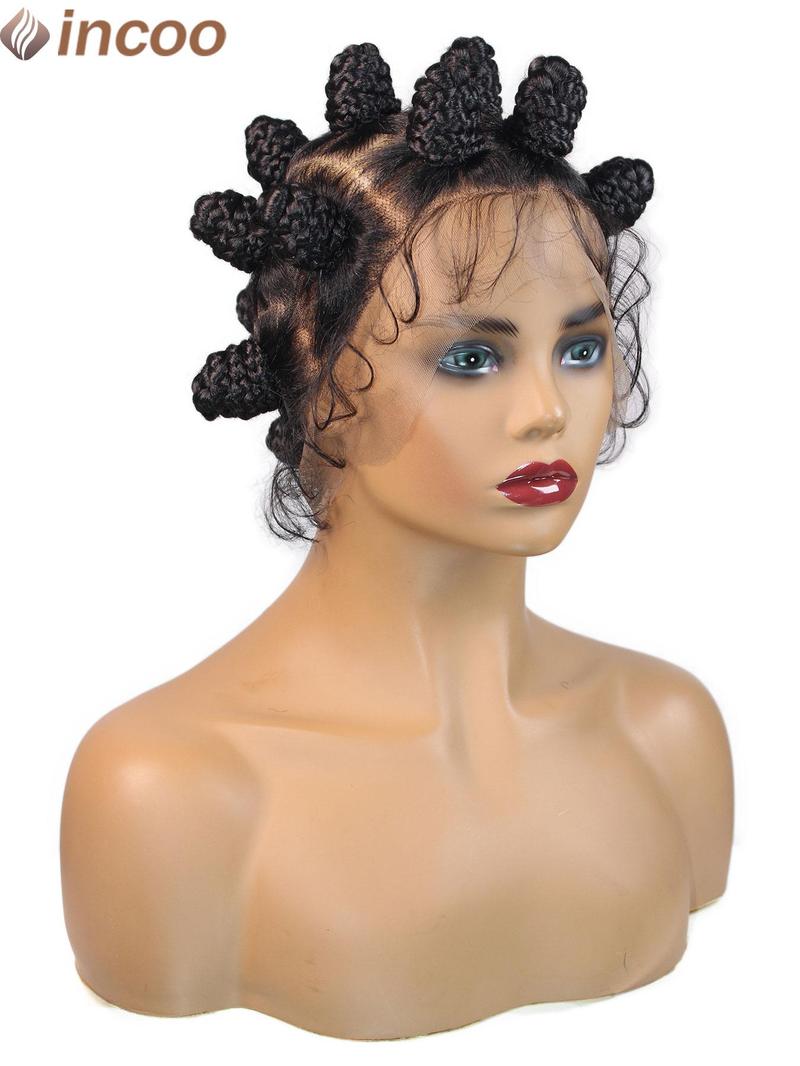 2 Inch Bantu Knots Braided Wigs, Synthetic Box Braided Wigs Buns, Handmade Twists Full Lace Cornrow Synthetic Braided Hair Wigs for Black African Women, Synthetic Braided Lace Wigs for Party, Daily Use 2 Inch Bantu Knots Braided Wigs, Synthetic Box Braided Wigs Buns, Handmade Twists Full Lace Cornrow Synthetic Braided Hair Wigs for Black African Women, Synthetic Braided Lace Wigs for Party, Daily Use