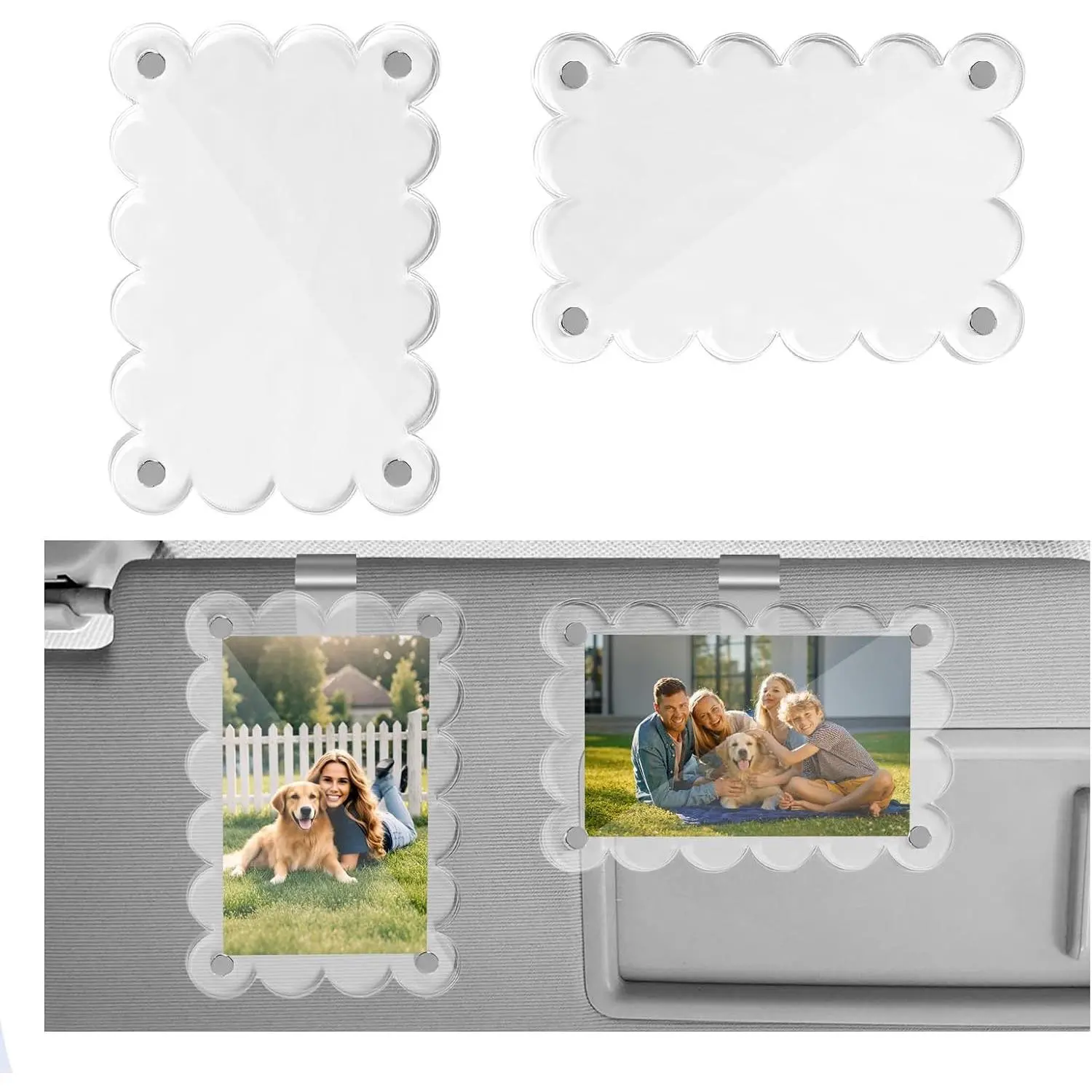 2-Count Personalized Clip-On Car Sun Visor Photo Frames, 4.7×3.1 Inch Transparent Picture Holders for Car Interior Stowing & Tidying