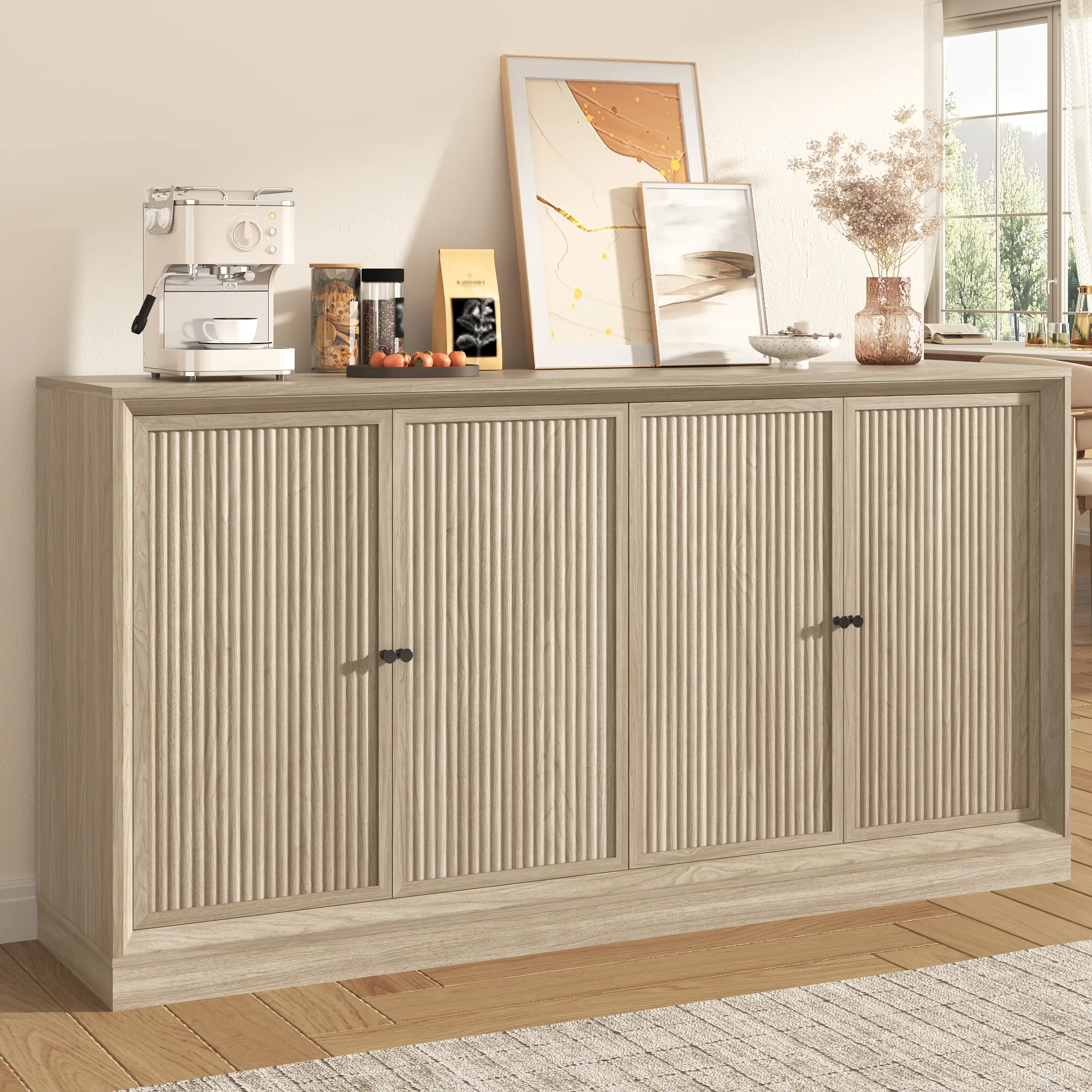 63" Fluted Sideboard Cabinet with Storage | Modern Buffet Cabinet