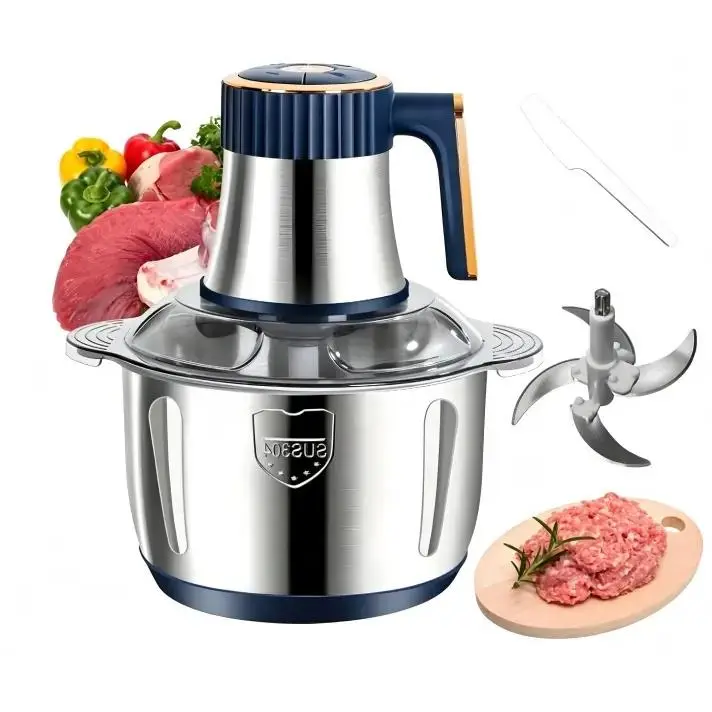 304 Stainless Steel Meat Processor - 5L Blue Compact 500W 5-Speed Gears Food Chopper with Dual 6-Blade Sets, ABS Plastic Multi-Purpose Kitchen Supply for Household Prep, Premium Holiday Gift for Freeze Fruit Crush, Meat Grinding with Realtime Texture