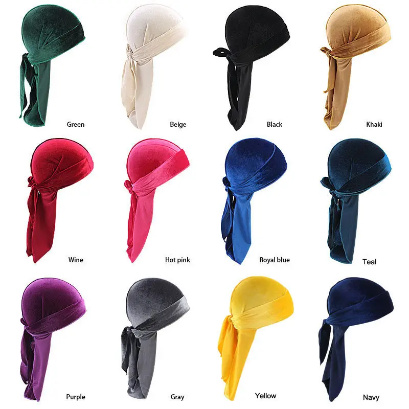 Viral Velvet Durag Long Tail Wide Straps 360 Waves Moisture Locking Headwrap Men Women Night Sleep Streetwear Fashion Cap