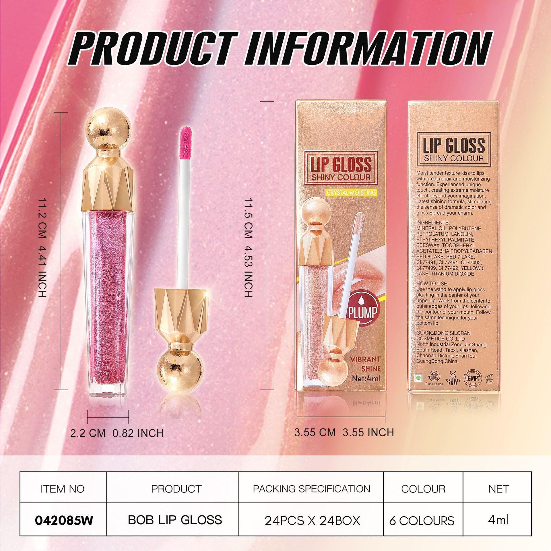 Fine shimmer lip gloss that doesn't fade, easy to apply, moisturizing and hydrating, with a glossy mirror-like finish for plump lips