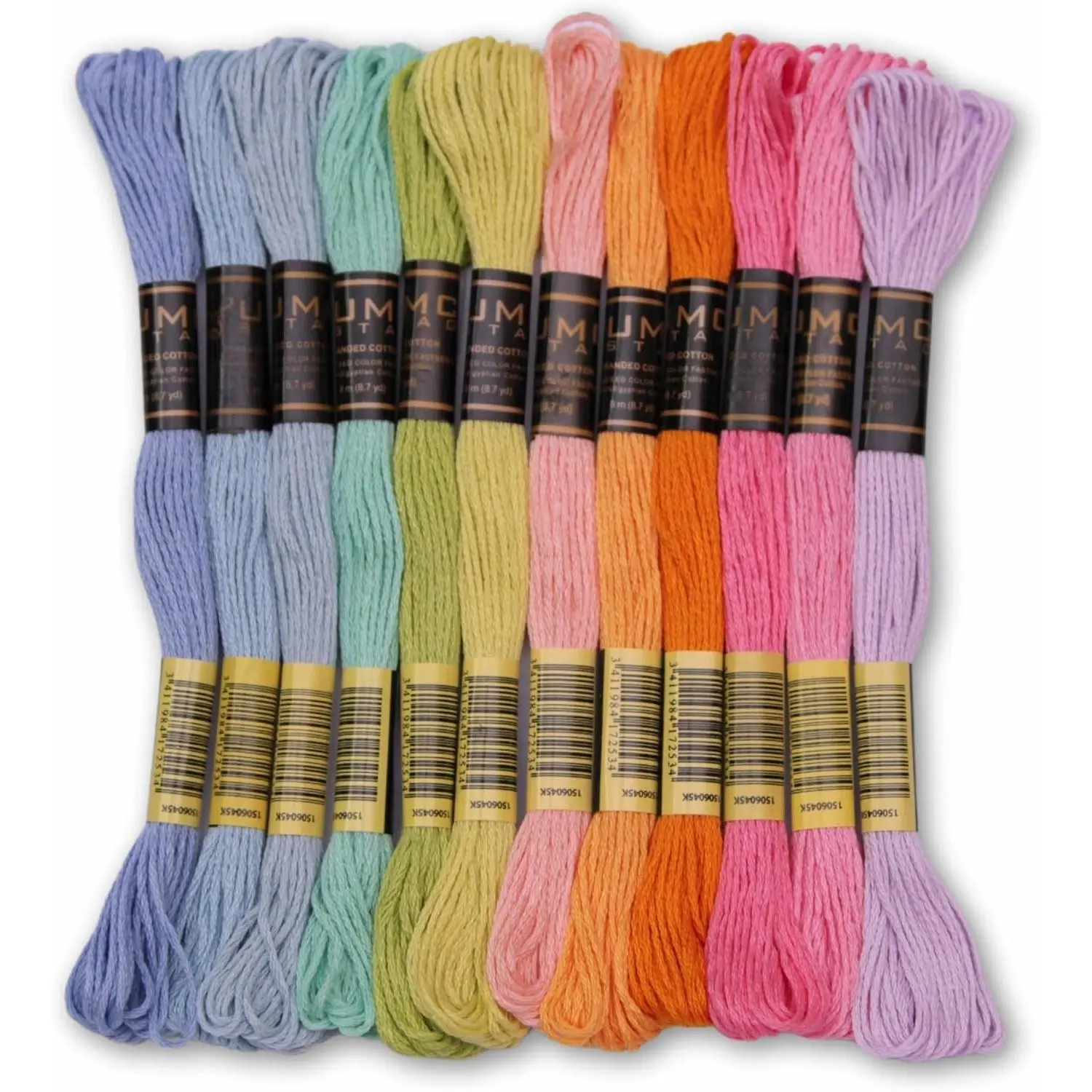 12-Pack Popular Colours Premium 100% Egyptian Cotton Embroidery Floss, Oeko-Tex Certified Solid Skeins for Cross Stitch, Crafting (Spring Macaron Collection)
