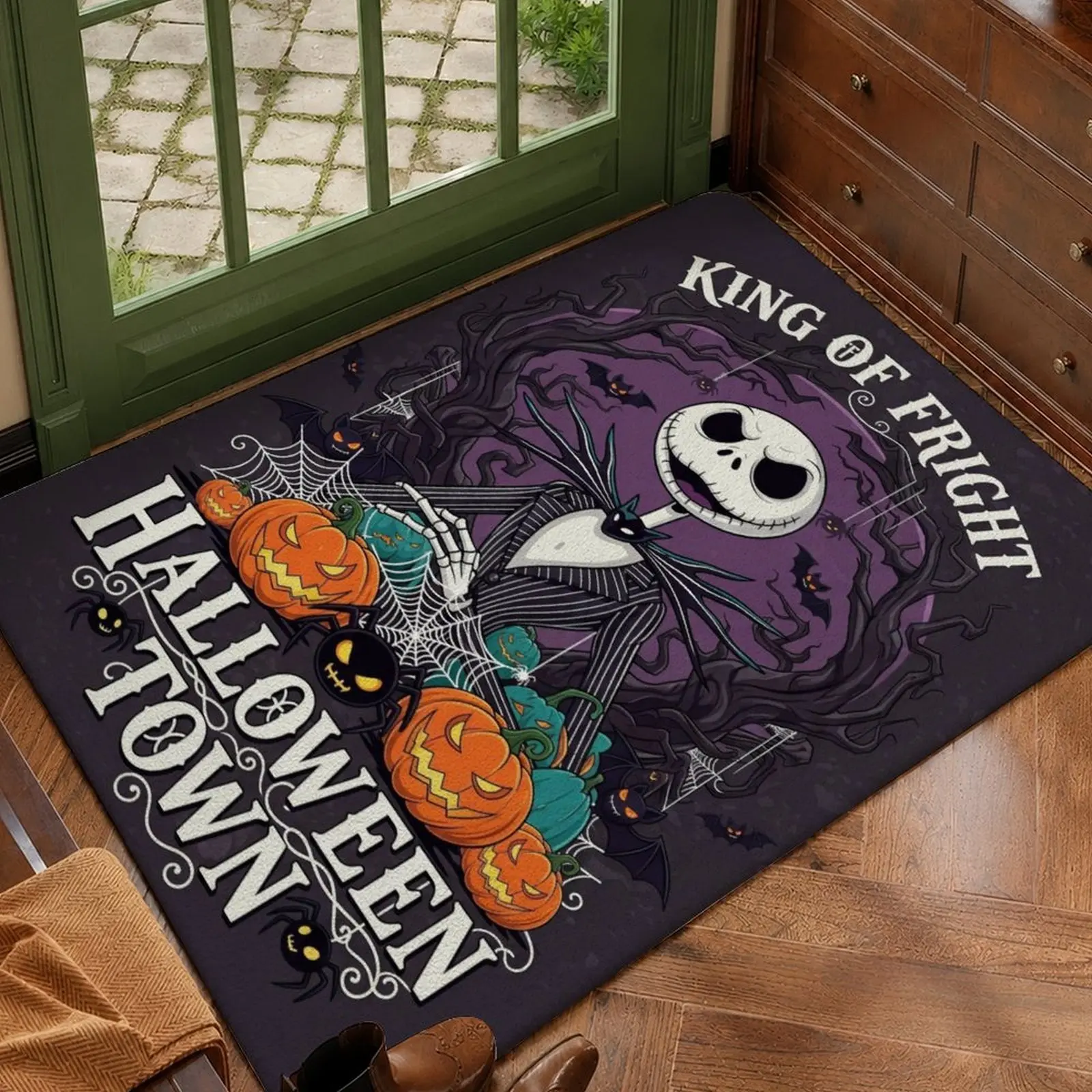 Halloween 2026 Spooky Doormat Jack Skellington Sally Corpse Bride Tim Burton Gothic Front Door Rug Nightmare Before Christmas Halloween Decor Indoor Entrance Anti Slip Floor Mat Spooky Season Home Decor Trick Or Treat Party Decoration
