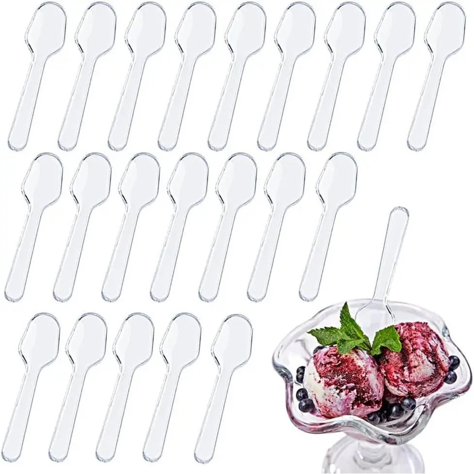 1000 PCS Mini Clear Tasting Spoons Plastic Sampling Pudding Taster Spoons for Jelly Yogurt Ice Cream Cake Dessert Spices Food Appetizer Supplies, 2.95 x 0.79Inch
