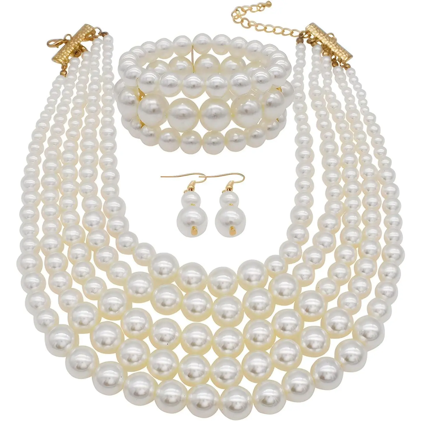 Large Faux  Necklaces for Women Multi strand  Necklace Bracelet and Earrings Set 1920s Costume  Necklace  Accessories