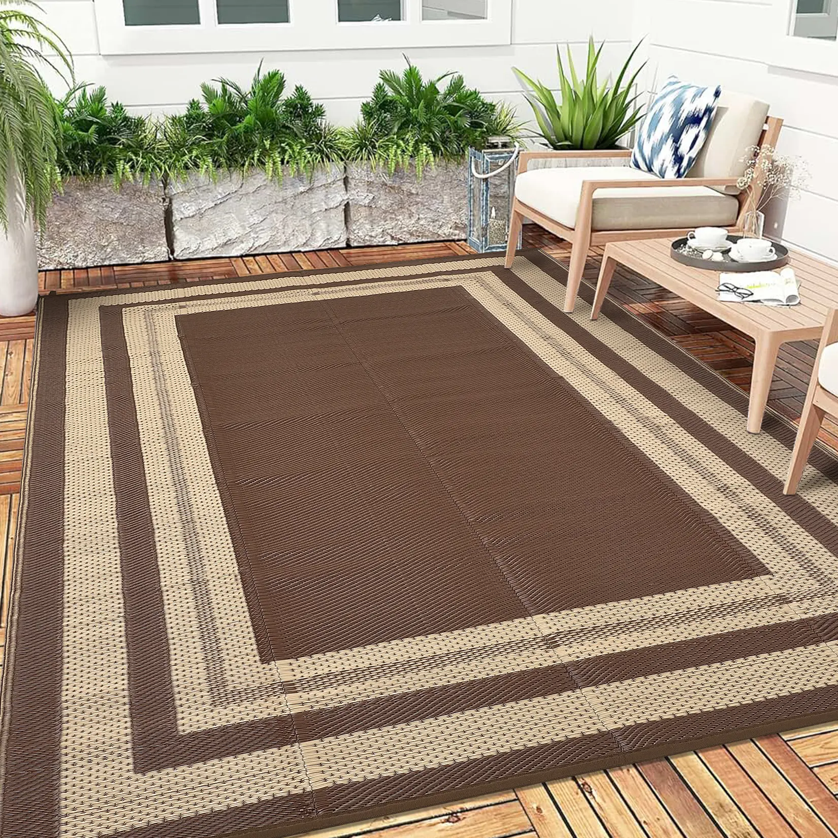 Outdoor Rug Waterproof Reversible – Large Plastic Straw Mat for Patio, 8x10ft, Lightweight Collapsible Carpet for RV, Camping, Deck, Backyard, Porch, Balcony, Beach & Picnic