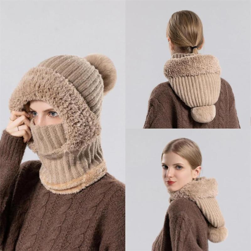 3 in 1 Cold Resistant Hat Autumn Winter, Women's Knitted Hat Scarf Mask, Wind-Resistant Scarf Hat Face Mask Hooded Scarf