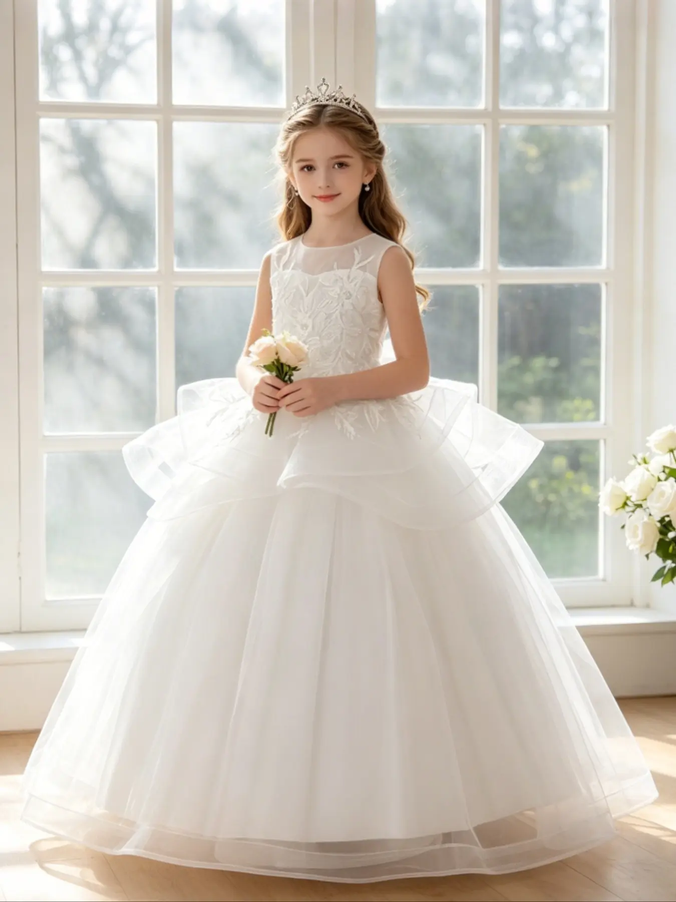 Girls' Long Princess Dress, Elegant Tutu Gown for Weddings, Birthday Parties, Showcases, Piano Performances, Evening Events
