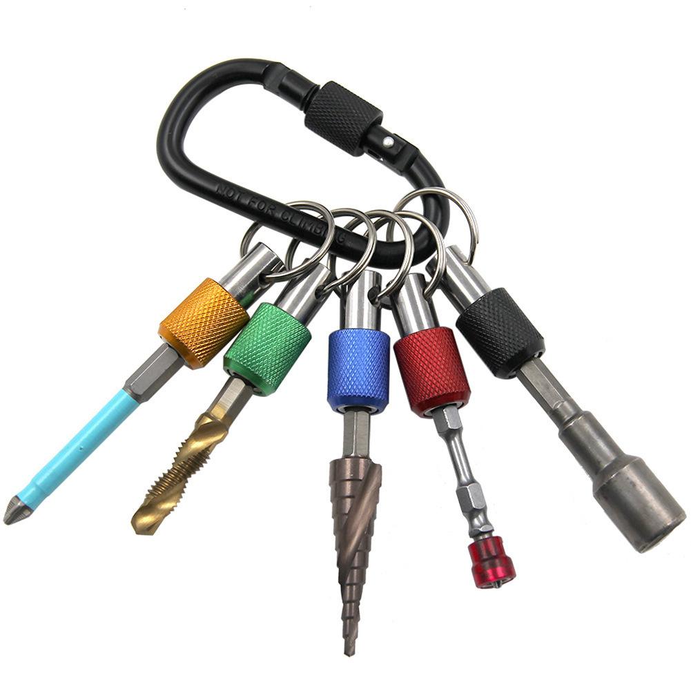 Cross-border 5PC Colorful Keychain Quick-Change Adapter Rod with Carabiner, Hex Shank Bit, Quick-Release Socket Conversion Rod