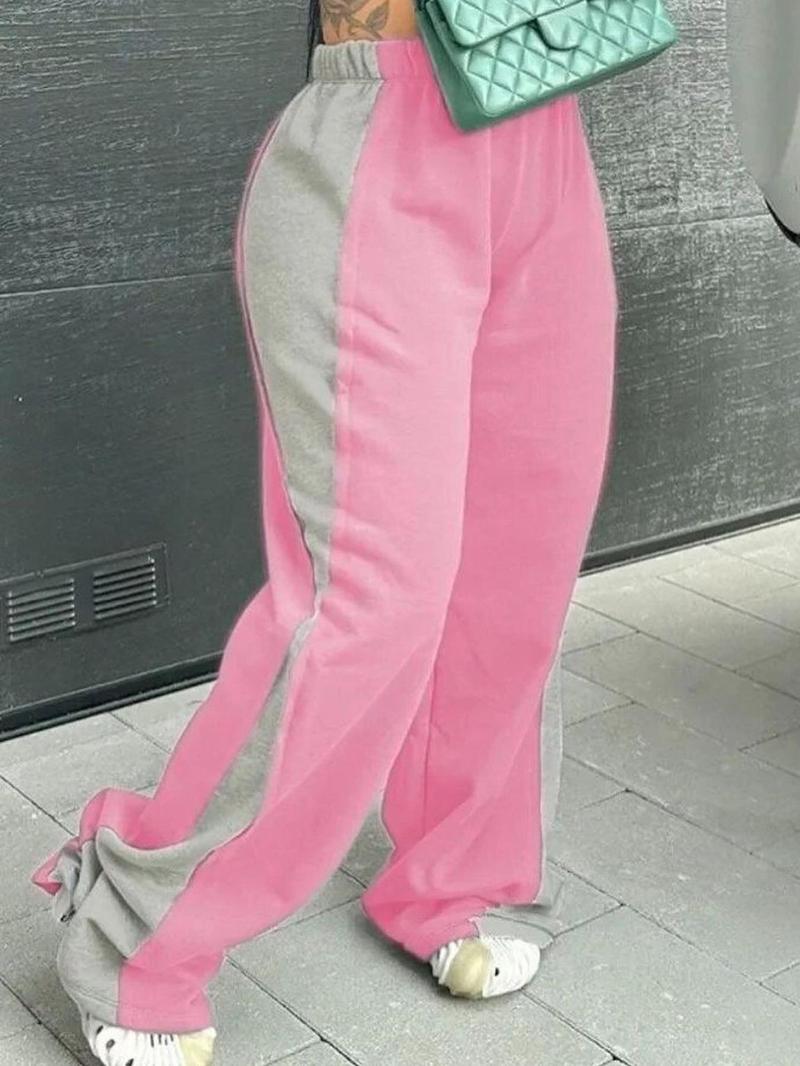 Women's Colorblock High Waist Wide Leg Sweatpants, Pants for Women, Streetwear Clothes Women, Casual Comfortable Elastic Waist Trousers for Daily Outdoor Wear, Lady Bottoms for Fall & Winter, Womenswear, Fall Outfits, Downtown Girl Clothes