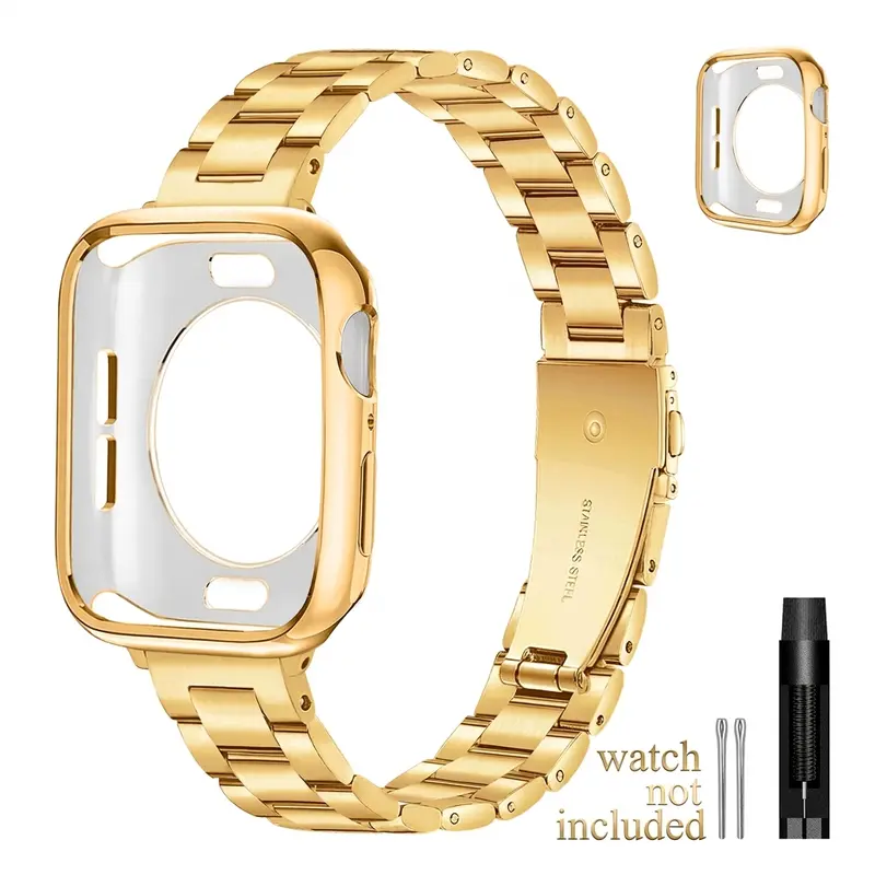 Watch Band with Protective Case, 1 Count Fashionable Watch Band for Women, Wearable Accessories Compatible with Apple Watch 10/9/8/7/6/5/4/3/2/1/SE Series Smart Watch Strap Watch Screen Cover, Smartwatch Accessories (Band Only)