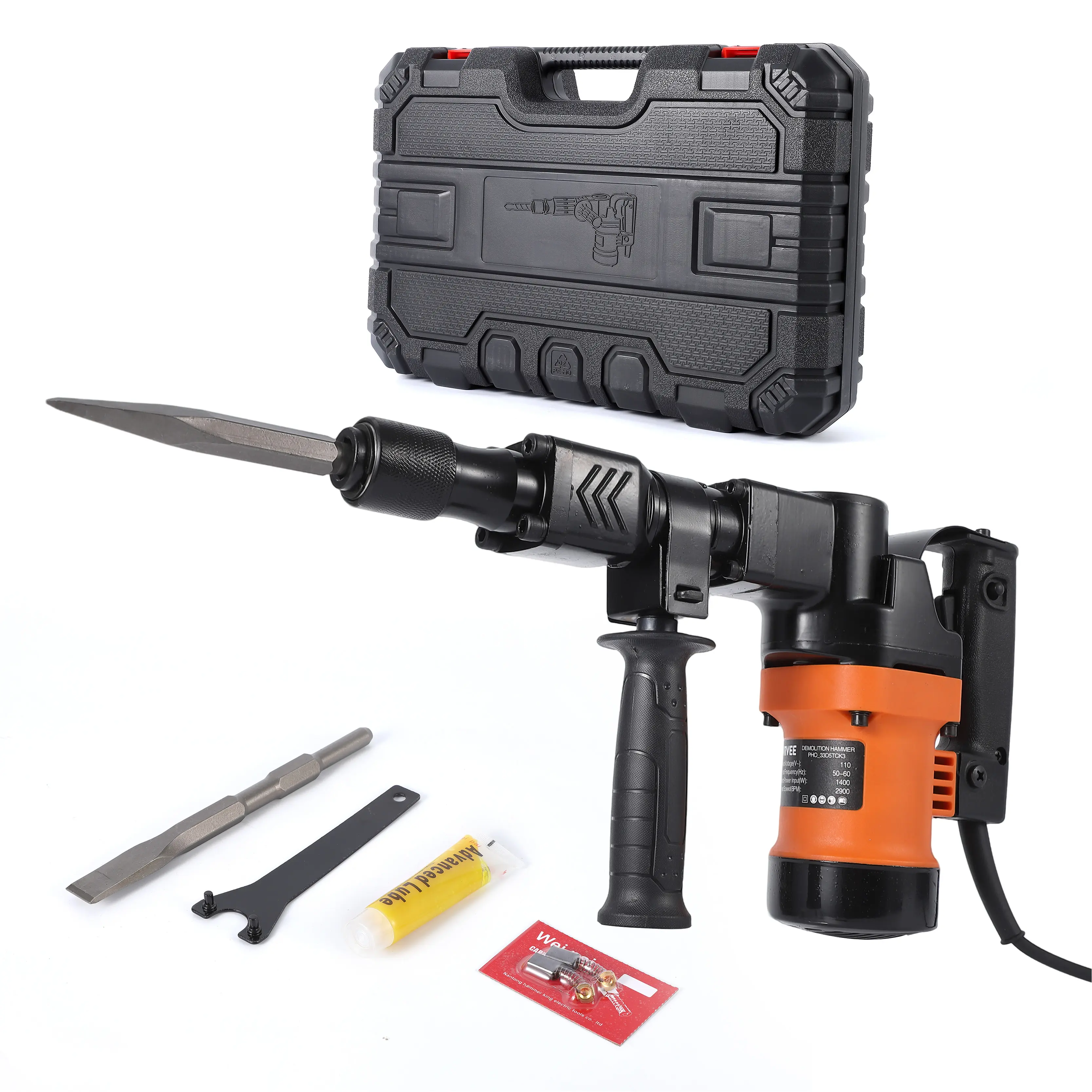 3600W Electric Demolition Jack Hammer – 1900 BPM Heavy Duty Drill – with 2 Bits, 360° Swiveling Handle – Includes Gloves & Carrying Case – for Trenching & Breaking Holes