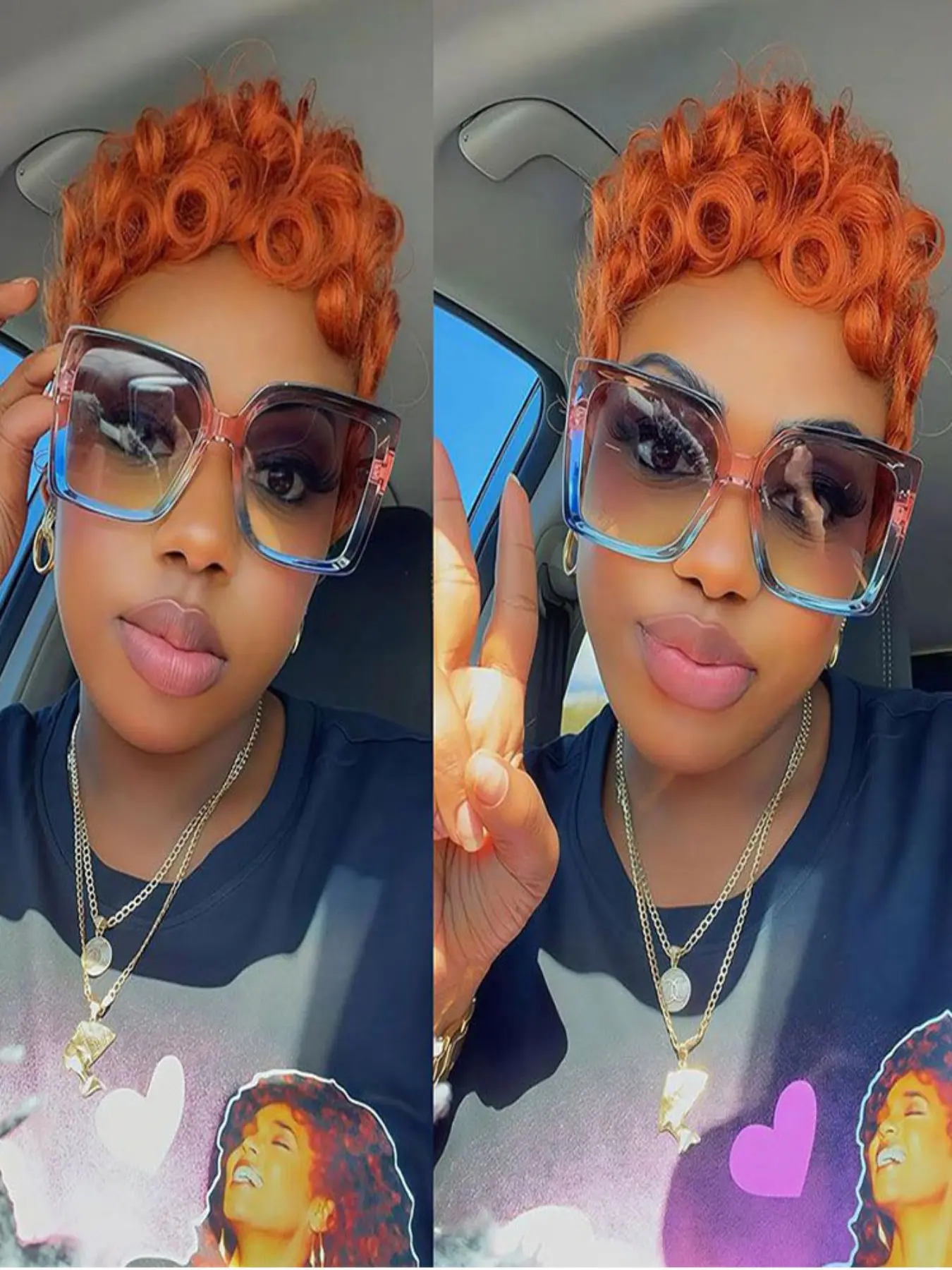 Long Virgin Hair 1 Piece 350 Ginger Color Glueless Pixie Cut Wig, Curly Pixie Cut Wig, Short Layered Wigs with Bangs, Natural