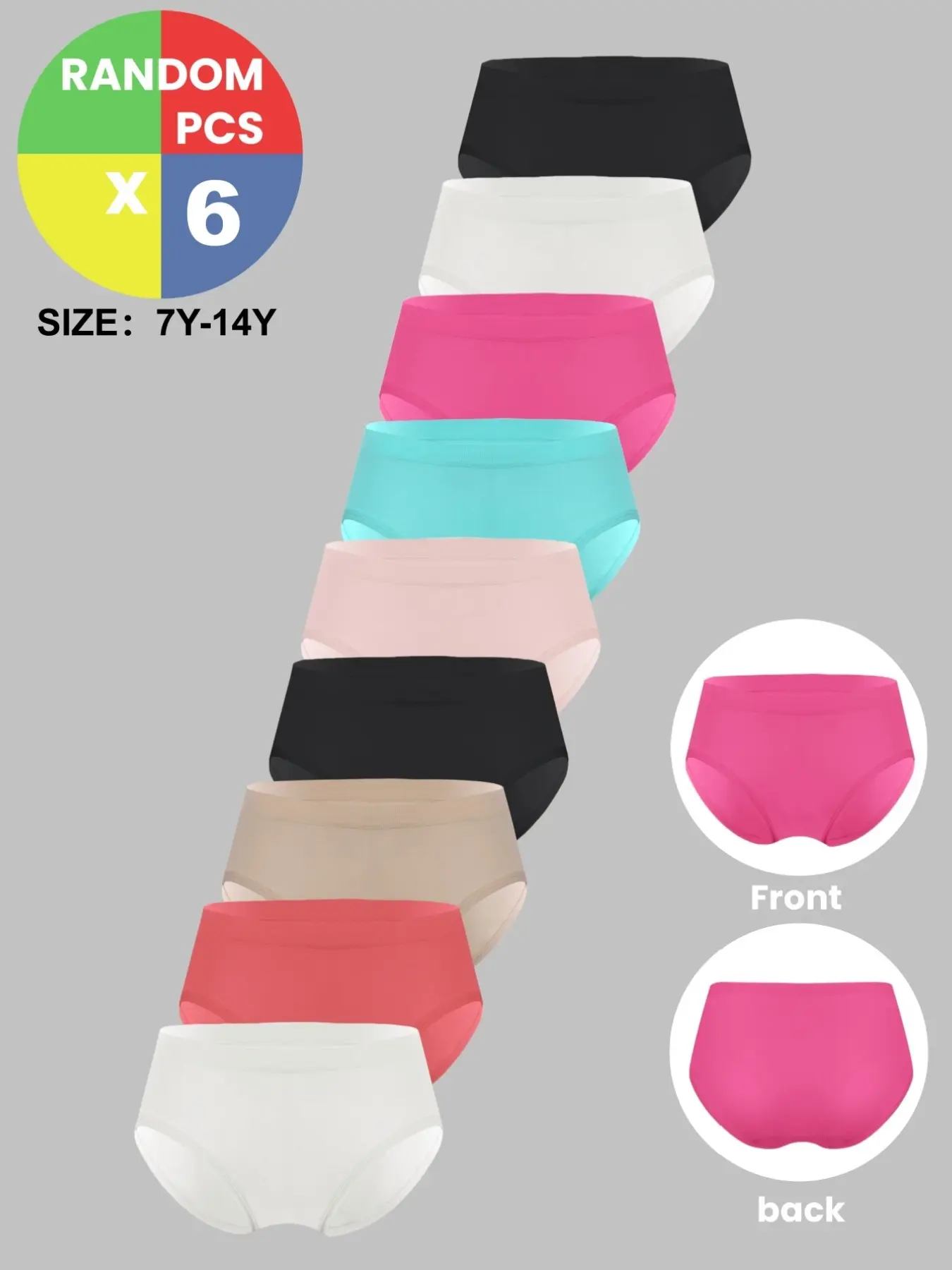 Girls' Underwear Set, Breathable & Comfortable Design, Suitable for Ages 6-14, Casual Style, Plain Pattern, Random Colors