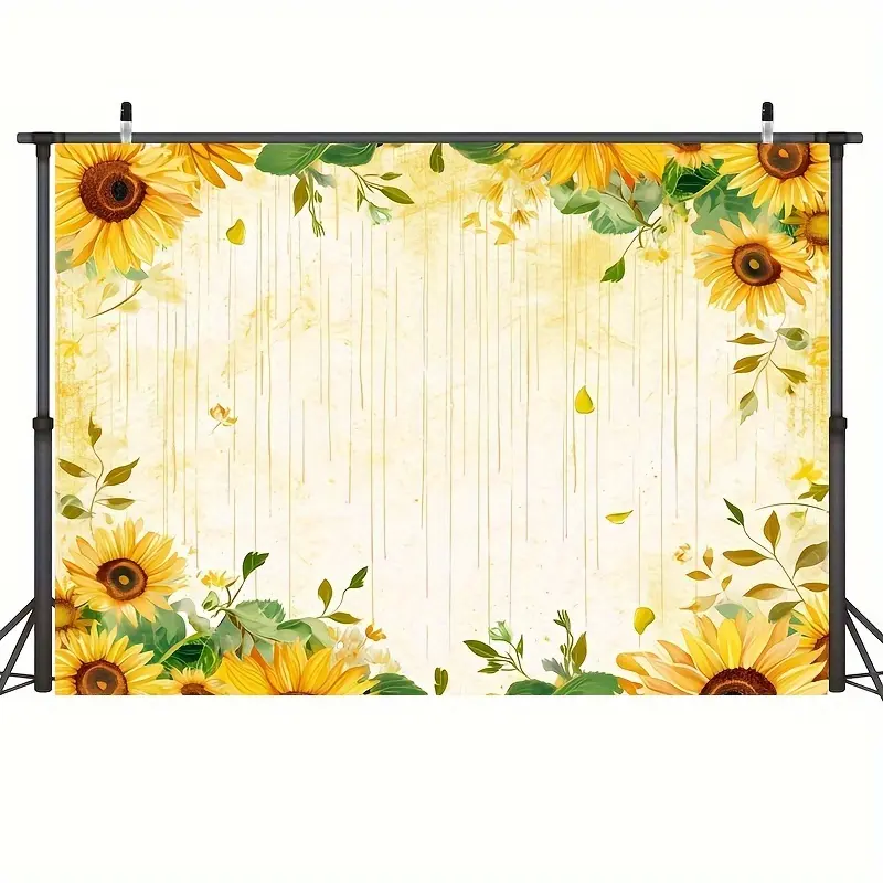 2D Falt Sunflower Backdrop - Vibrant Yellow Sunflowers & Green Leaves on Rustic Beige Background, Durable Polyester Fabric Hanging Decor for Birthday Wedding Graduation Bridal Shower, No Electricity Needed Photo Booth Wall Art Room Decor