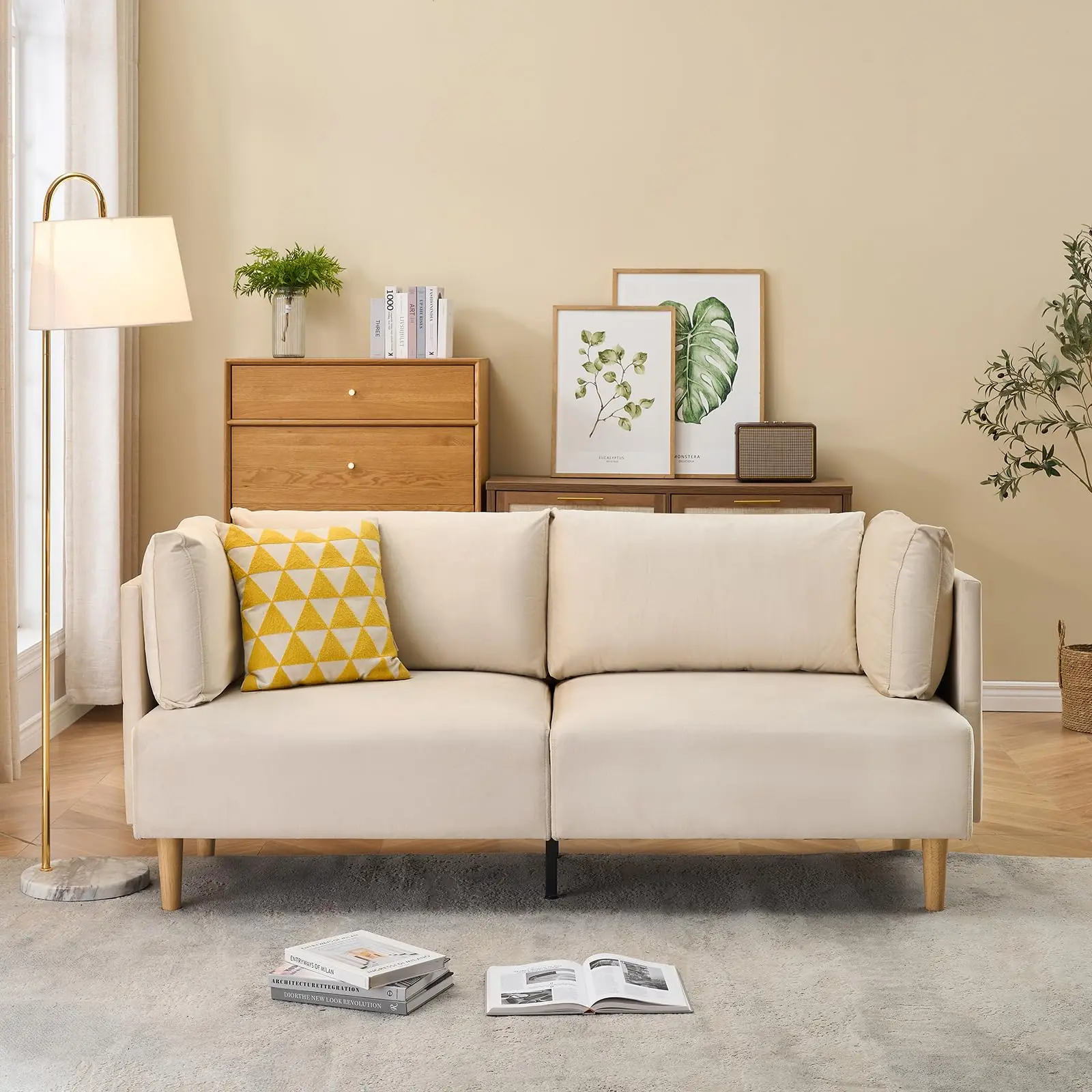 76" Sofa Couch, Comfy Upholstered Loveseat with Extra Deep Seats, Velvet Sofa with 2 Removable Armrest Pillows, Oversized 2-Seater Couch for Living Room